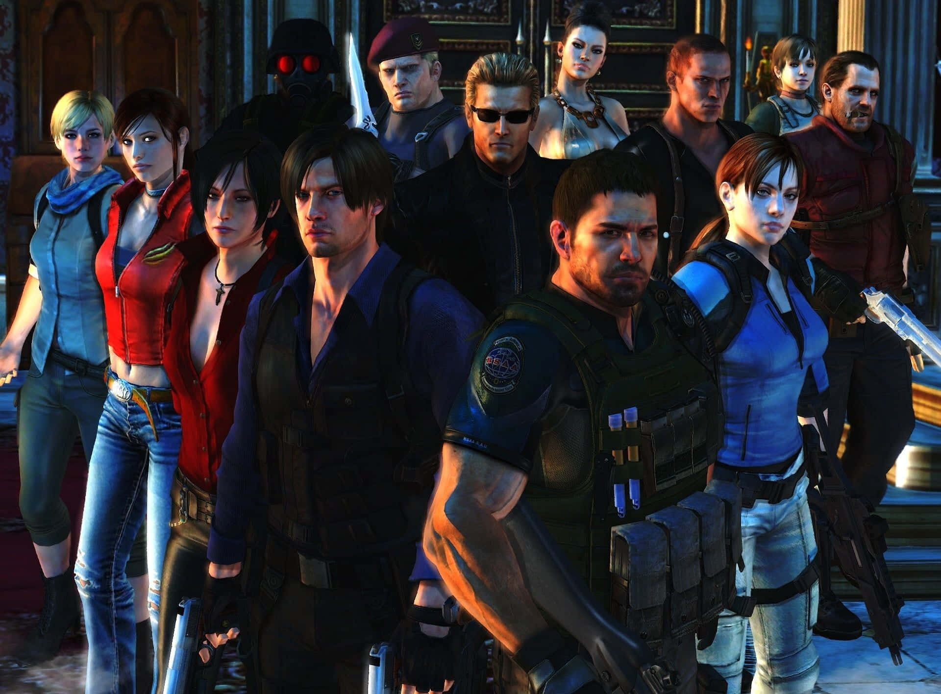 Resident Evil Characters, tactical gear, dramatic indoor scene, Full HD Desktop Wallpaper