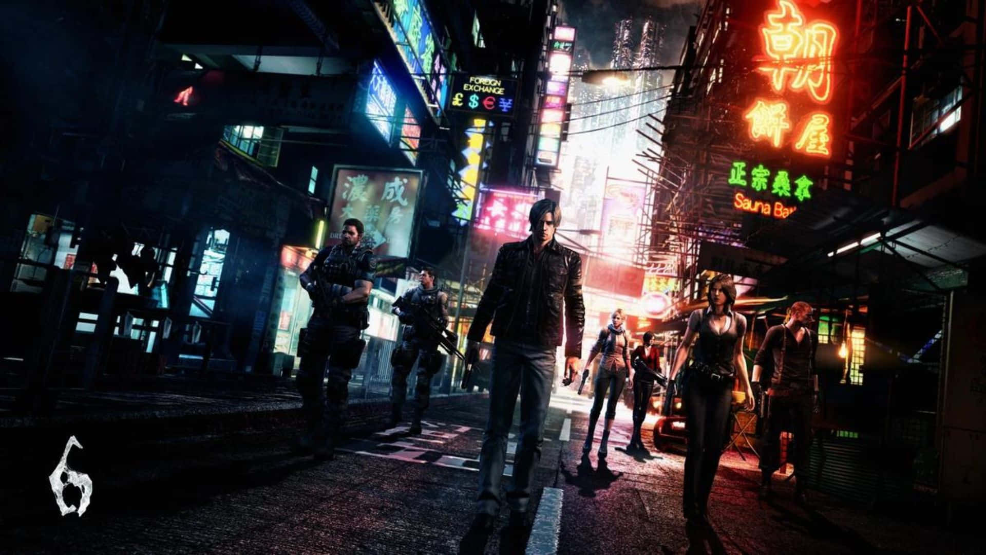 Resident Evil Characters, cyberpunk street, night, Full HD Desktop Wallpaper