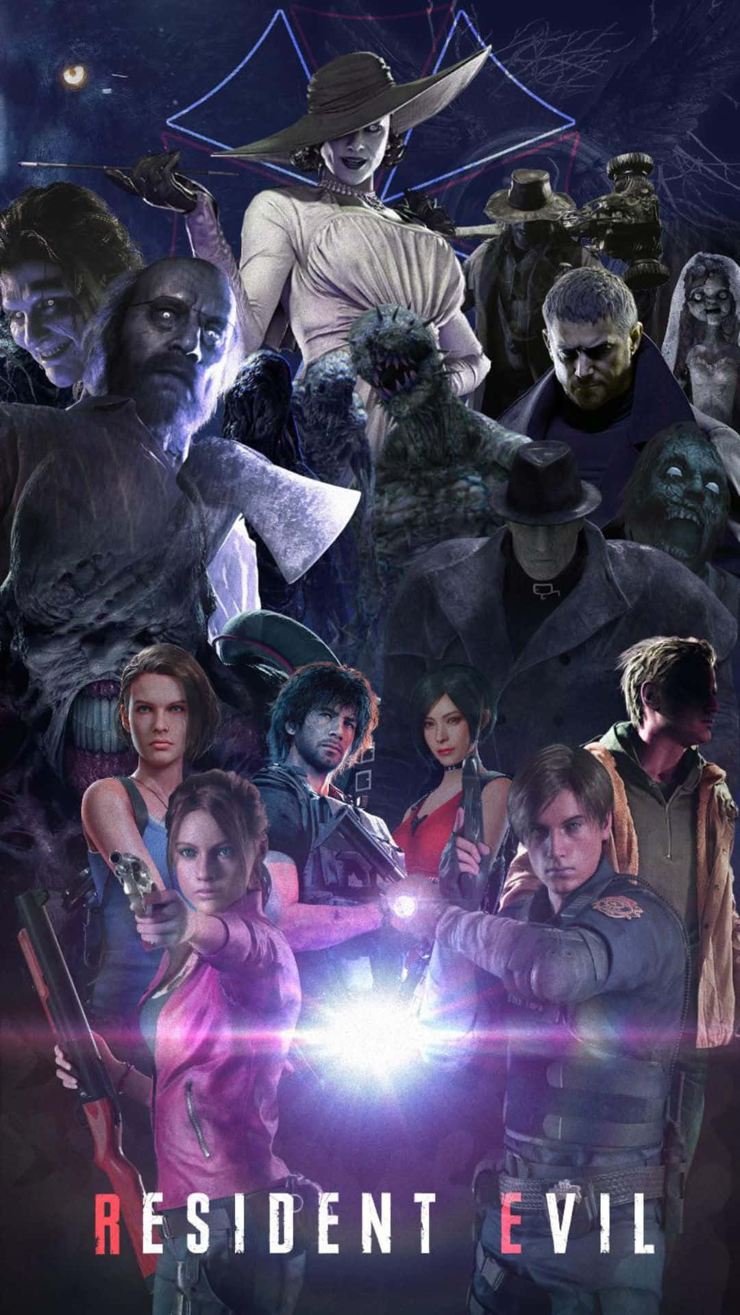 Resident Evil Characters, glowing moon, neon outlines, Full HD Phone Wallpaper