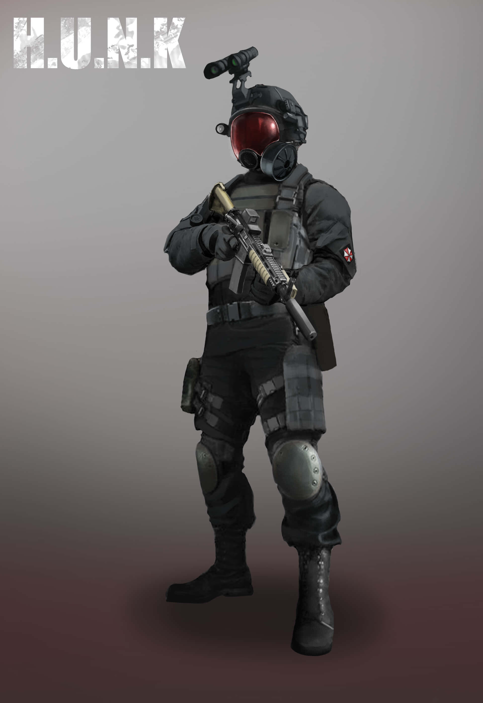 Resident Evil Hunk, black tactical gear, red visor, 2K Phone Wallpaper