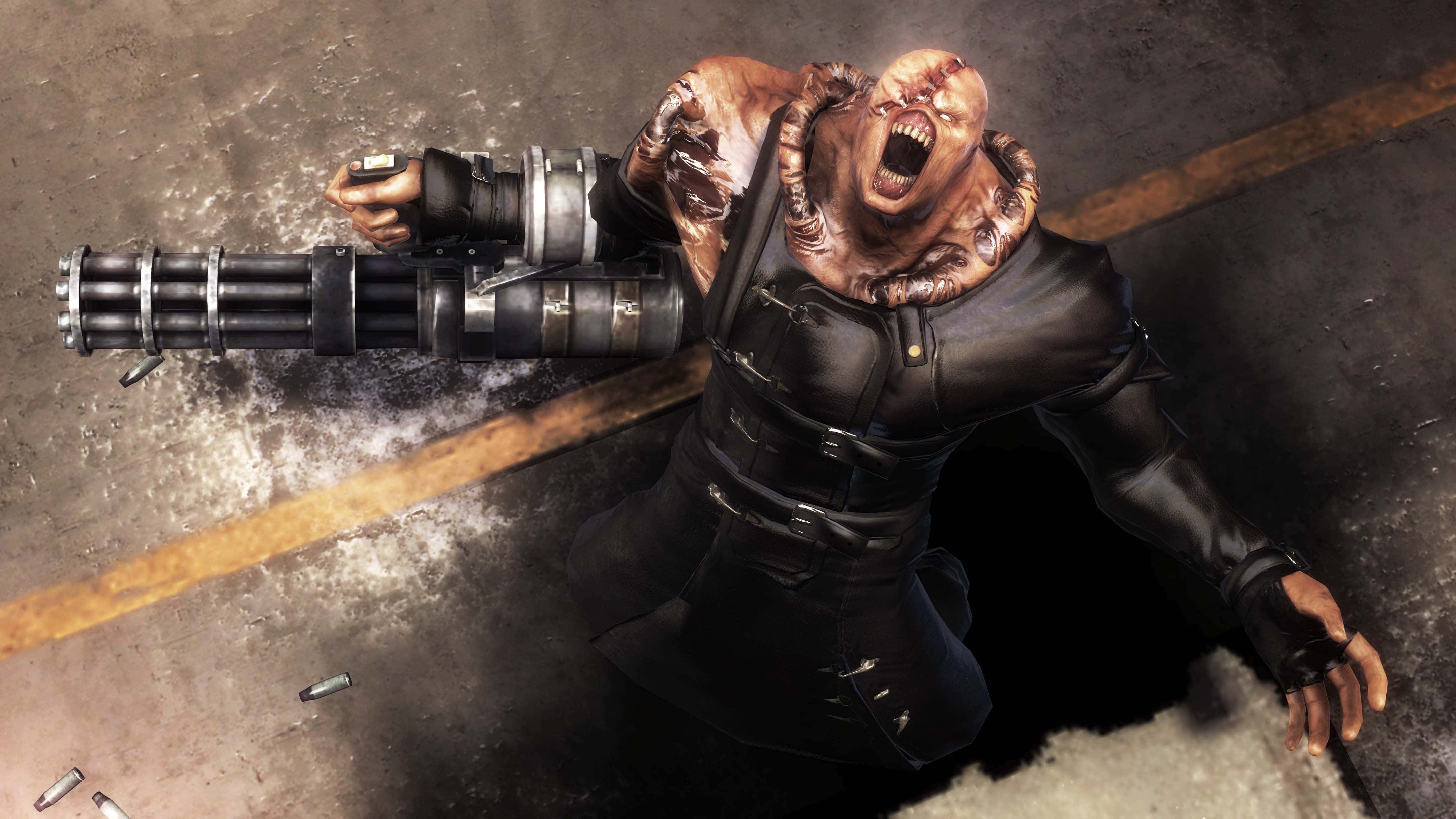 Resident Evil Nemesis, minigun, grotesque humanoid, 4K Desktop Wallpaper