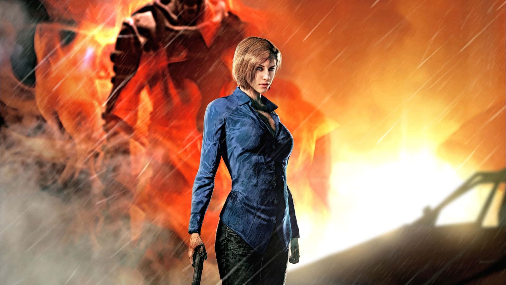Resident Evil: Nemesis, woman, blue shirt, Full HD Desktop Wallpaper