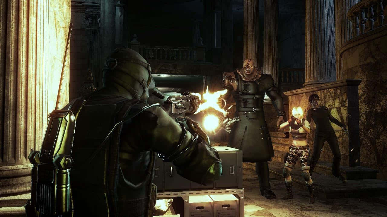 Resident Evil Nemesis, armored figure, glowing weapon, HD Desktop Wallpaper
