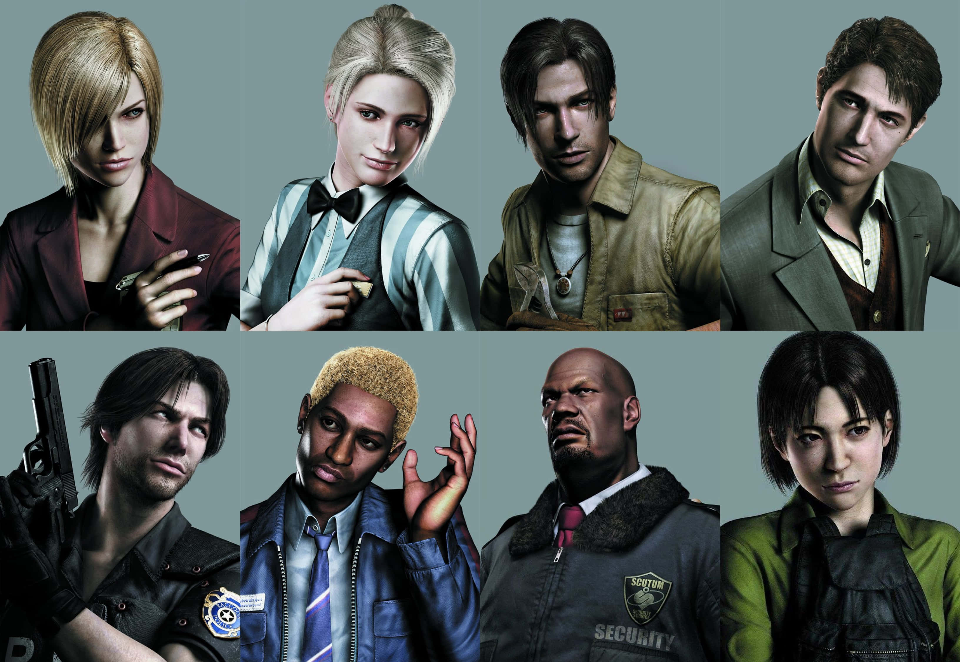 Resident Evil Outbreak, survivor gameplay, 8 video game characters, 2K Desktop Wallpaper