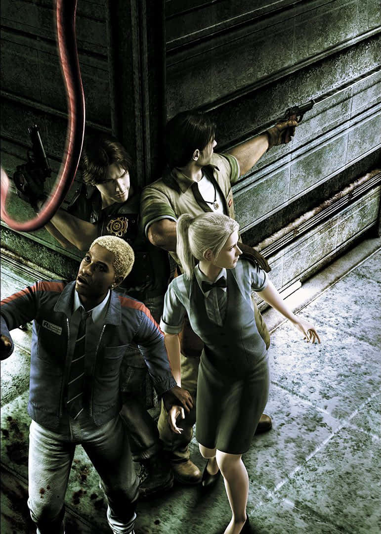 Resident Evil Outbreak File 2, armed survivors, gritty industrial corridor, SD Phone Wallpaper