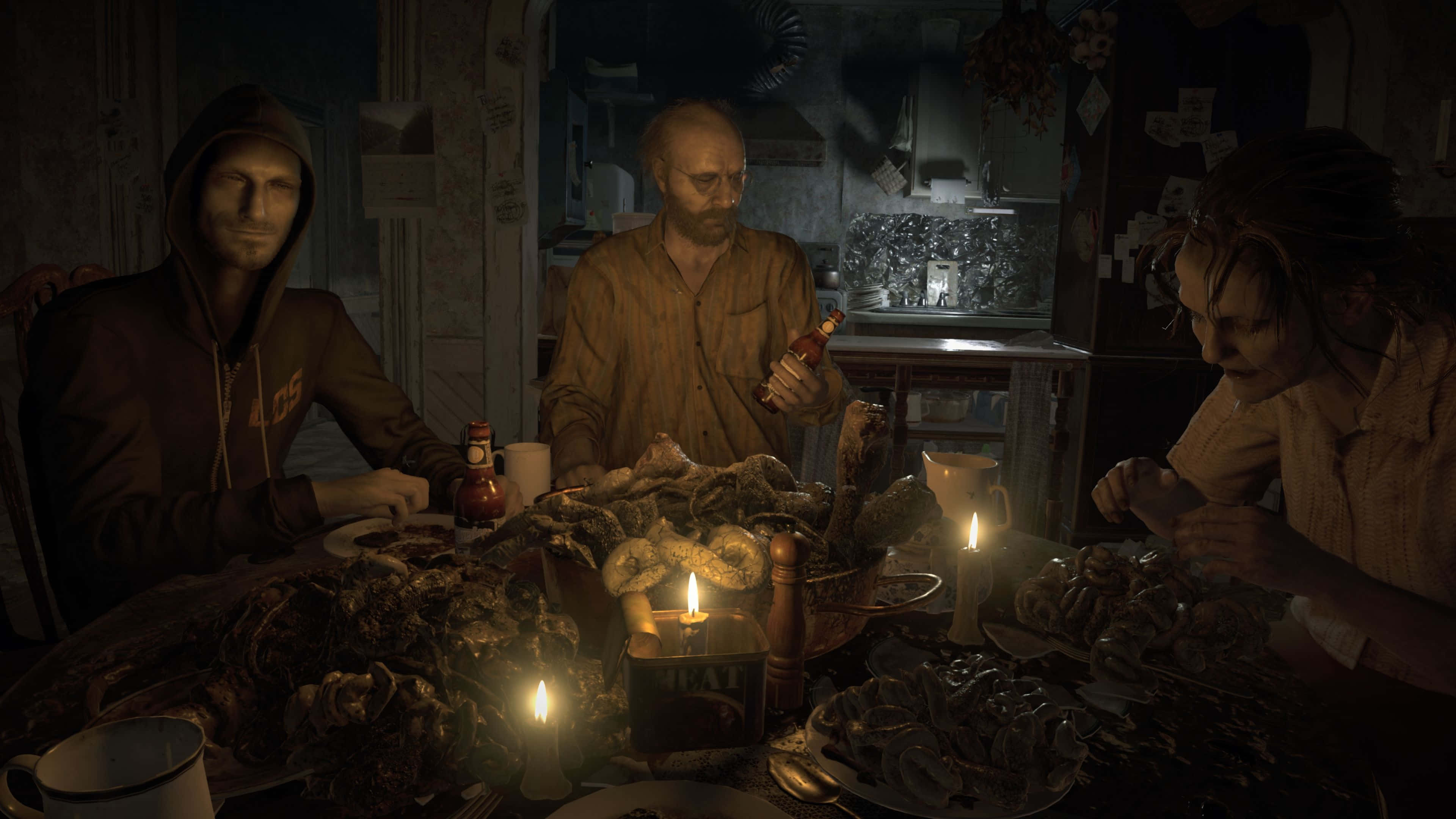 Resident Evil 7, candlelit table, oysters, 4K Desktop Wallpaper