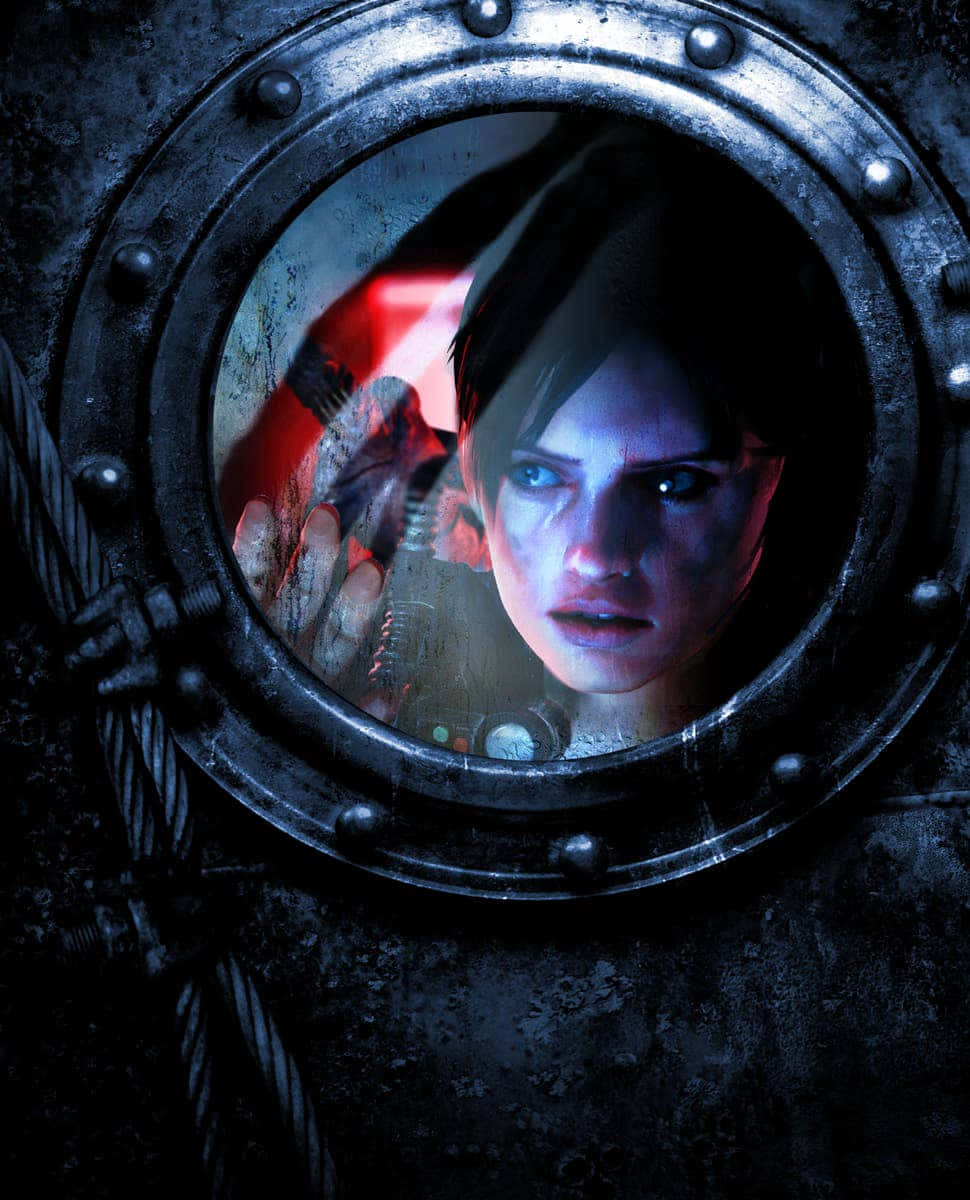 Resident Evil Outbreak, terrified woman, rusted porthole, SD Phone Wallpaper