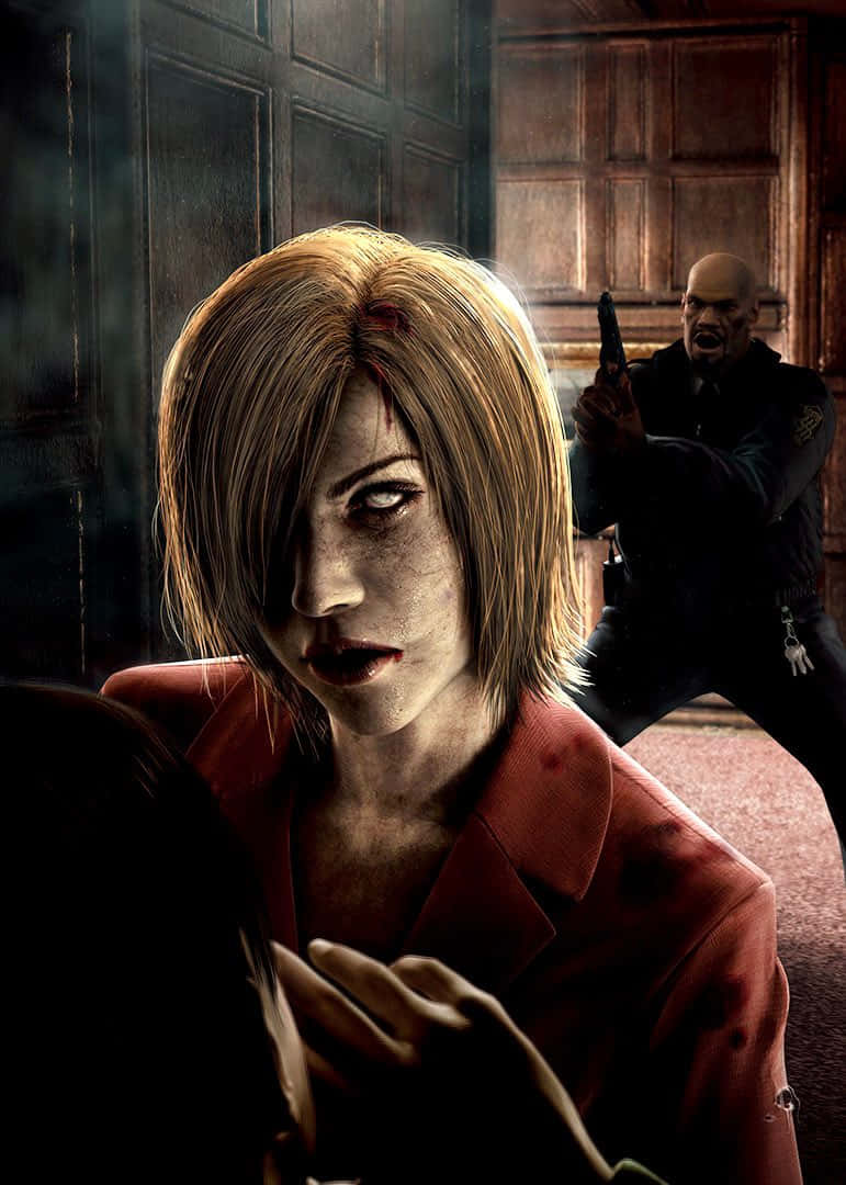 Resident Evil Outbreak, woman with bloodied face, red jacket, SD Phone Wallpaper
