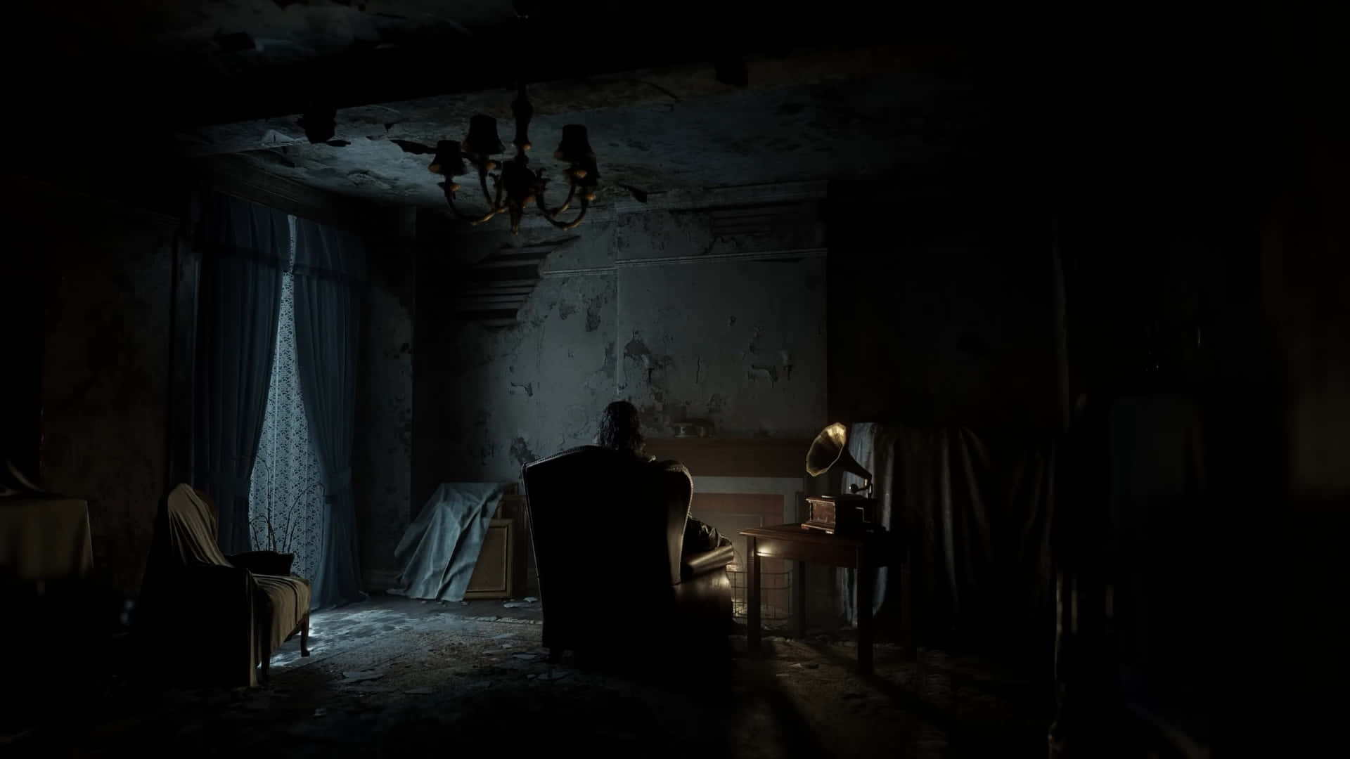 Resident Evil Requiem, dark room, peeling walls, Full HD Desktop Wallpaper