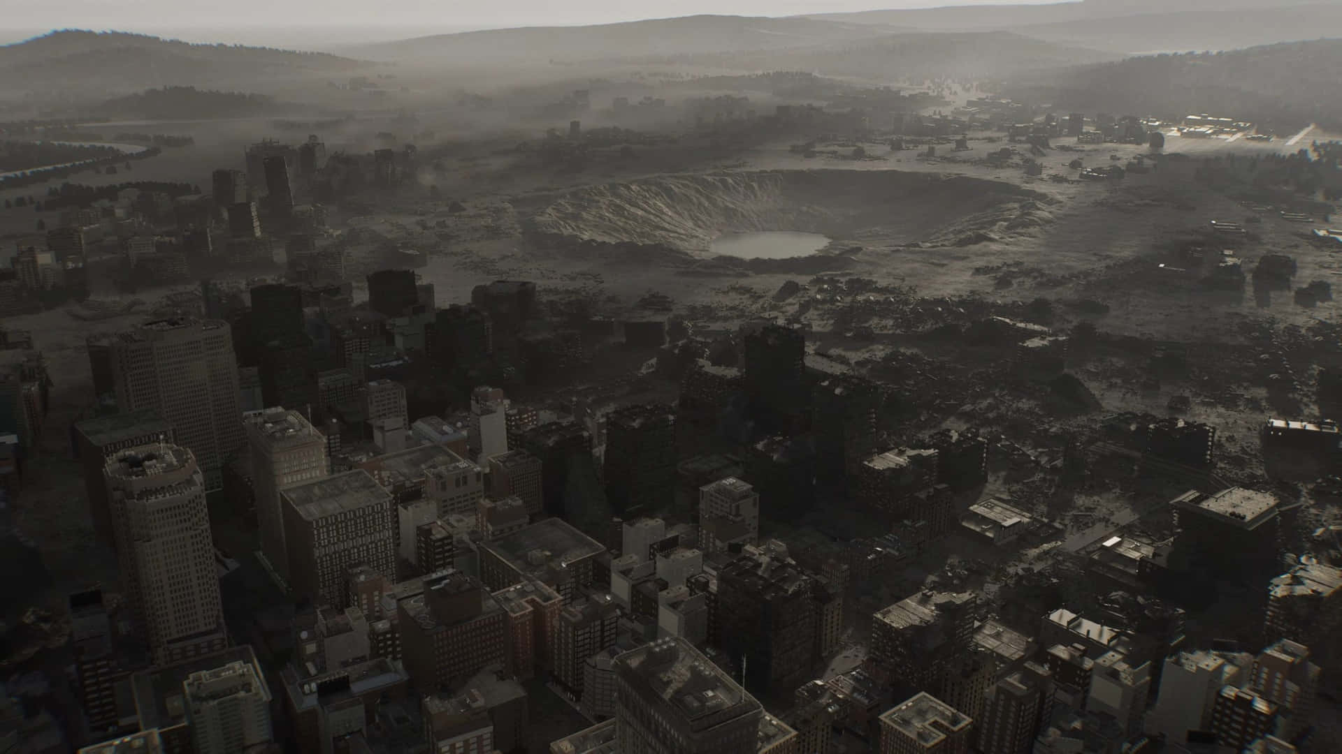 Resident Evil, post apocalyptic cityscape, massive crater, Full HD Desktop Wallpaper