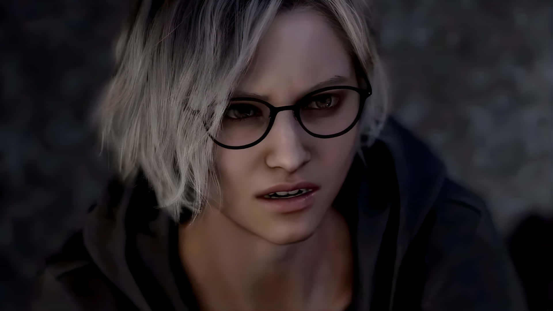 Resident Evil Requiem, short silver hair, black-rimmed glasses, Full HD Desktop Wallpaper