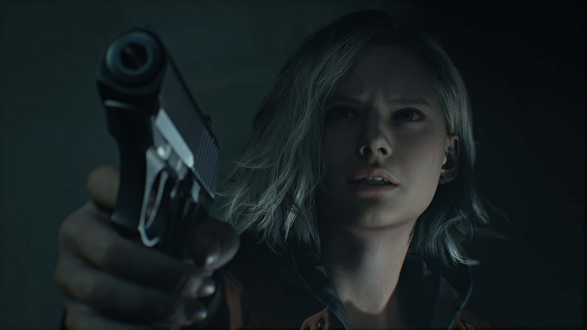 Resident Evil Requiem, silver hair, handgun, Full HD Desktop Wallpaper