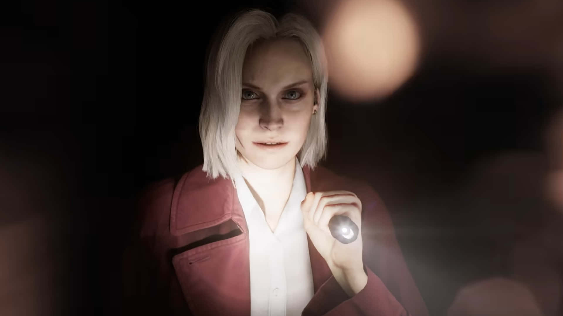 Resident Evil Requiem, platinum blonde hair, glowing orb, Full HD Desktop Wallpaper