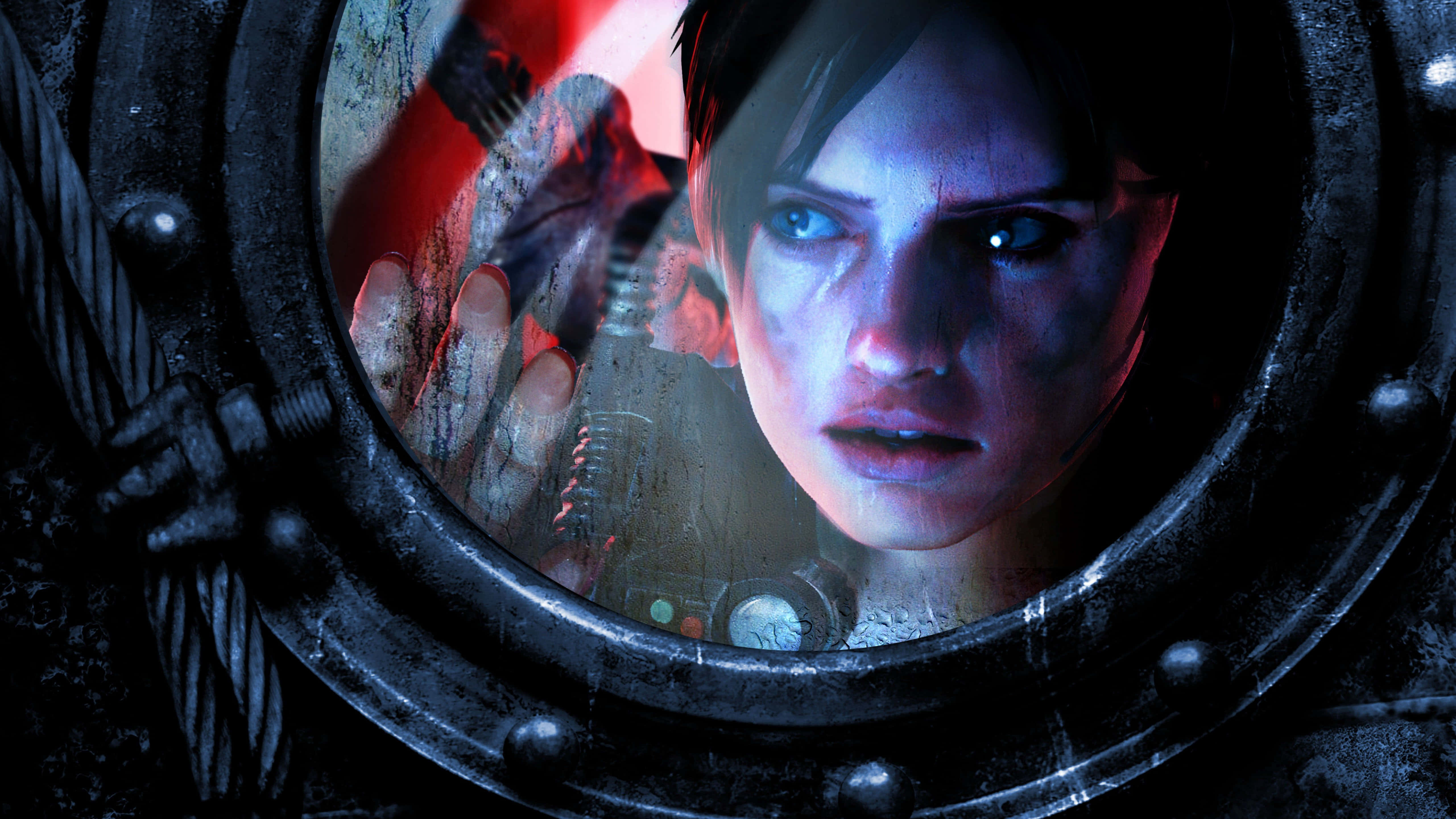 Resident Evil Revelations 2, terrified woman, rusty porthole, 5K Desktop Wallpaper