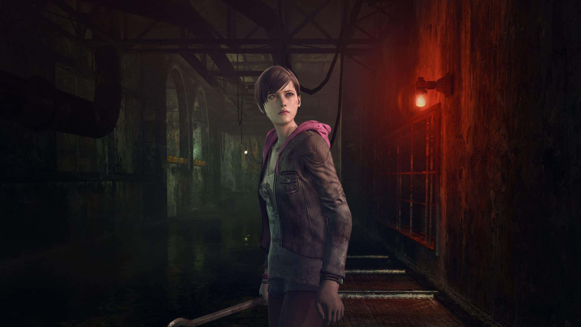 Resident Evil Revelations 2, leather jacket, dim industrial hallway, Full HD Desktop Wallpaper