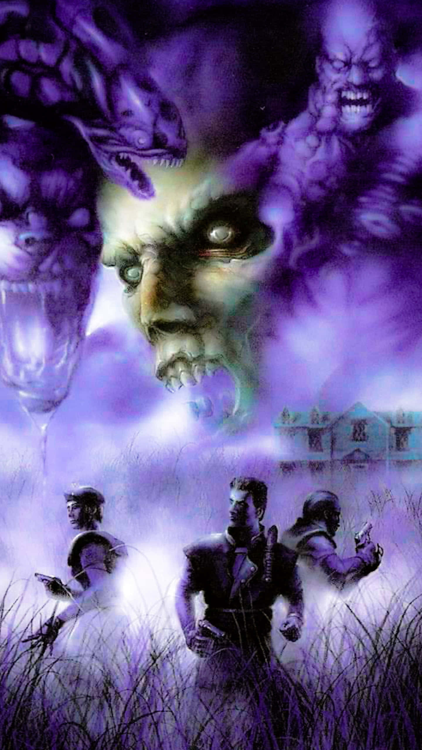Spencer Mansion, Resident Evil, purple-hued grass, 2K Phone Wallpaper