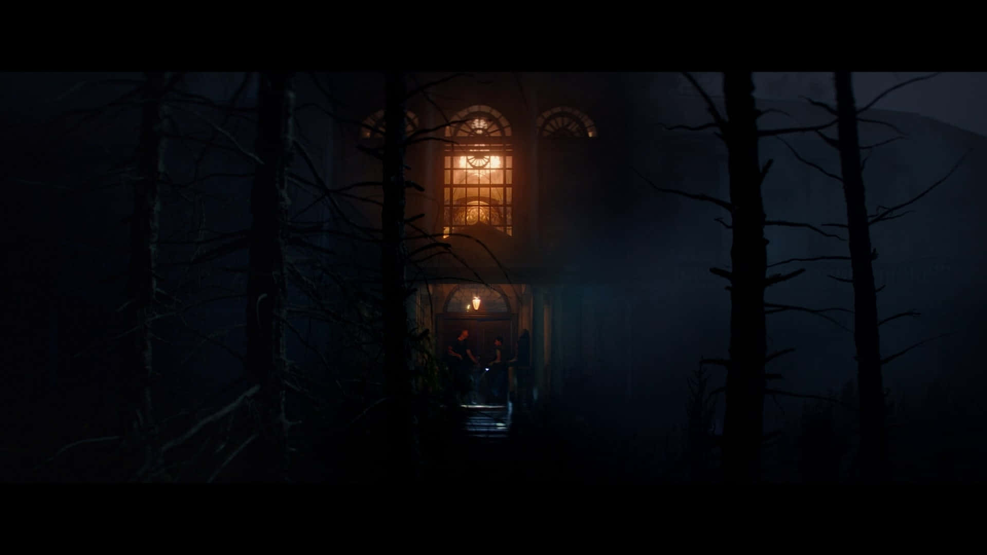 Spencer Mansion, night, foggy forest, Full HD Desktop Wallpaper