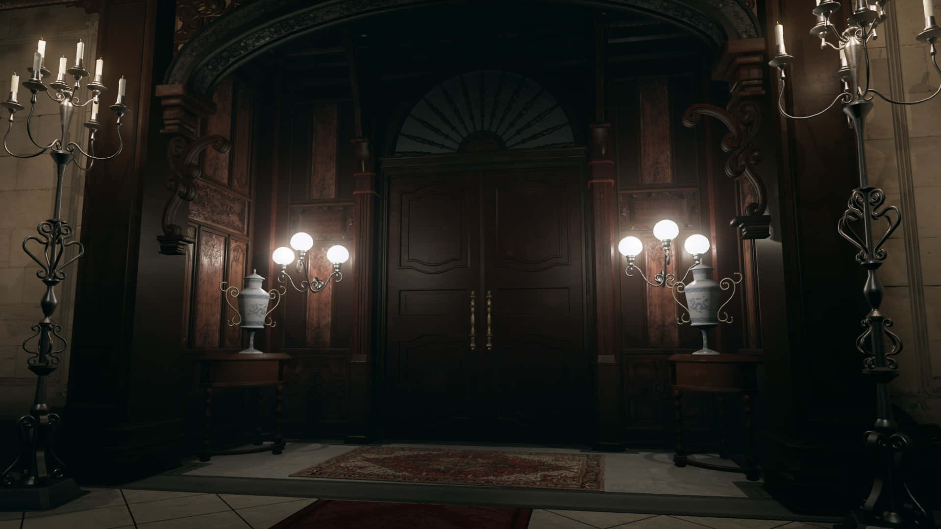 Spencer Mansion, grand entrance door, dark wooden door, Full HD Desktop Wallpaper