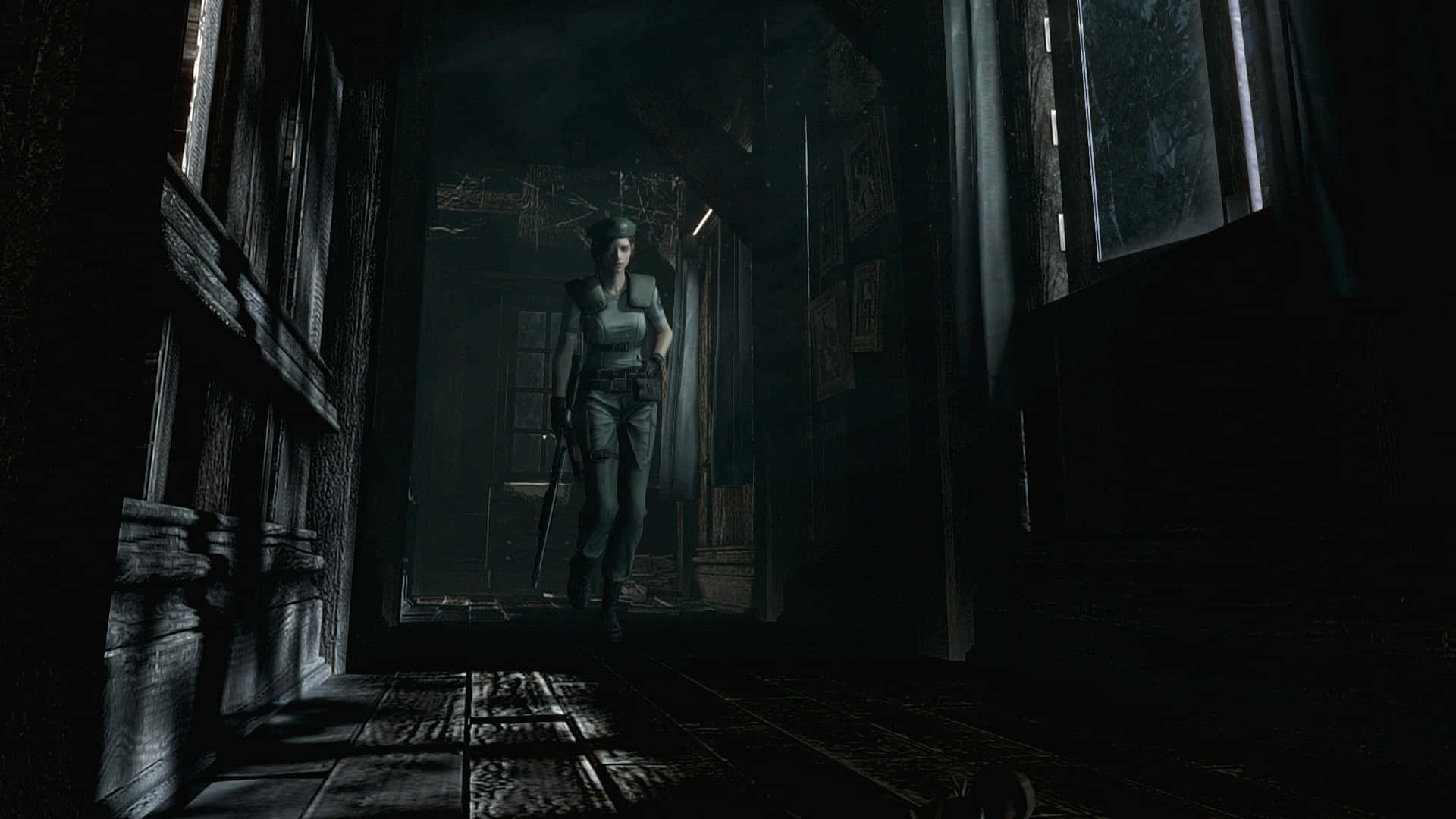 Resident Evil Spencer Mansion, corridor, tactical gear, Full HD Desktop Wallpaper