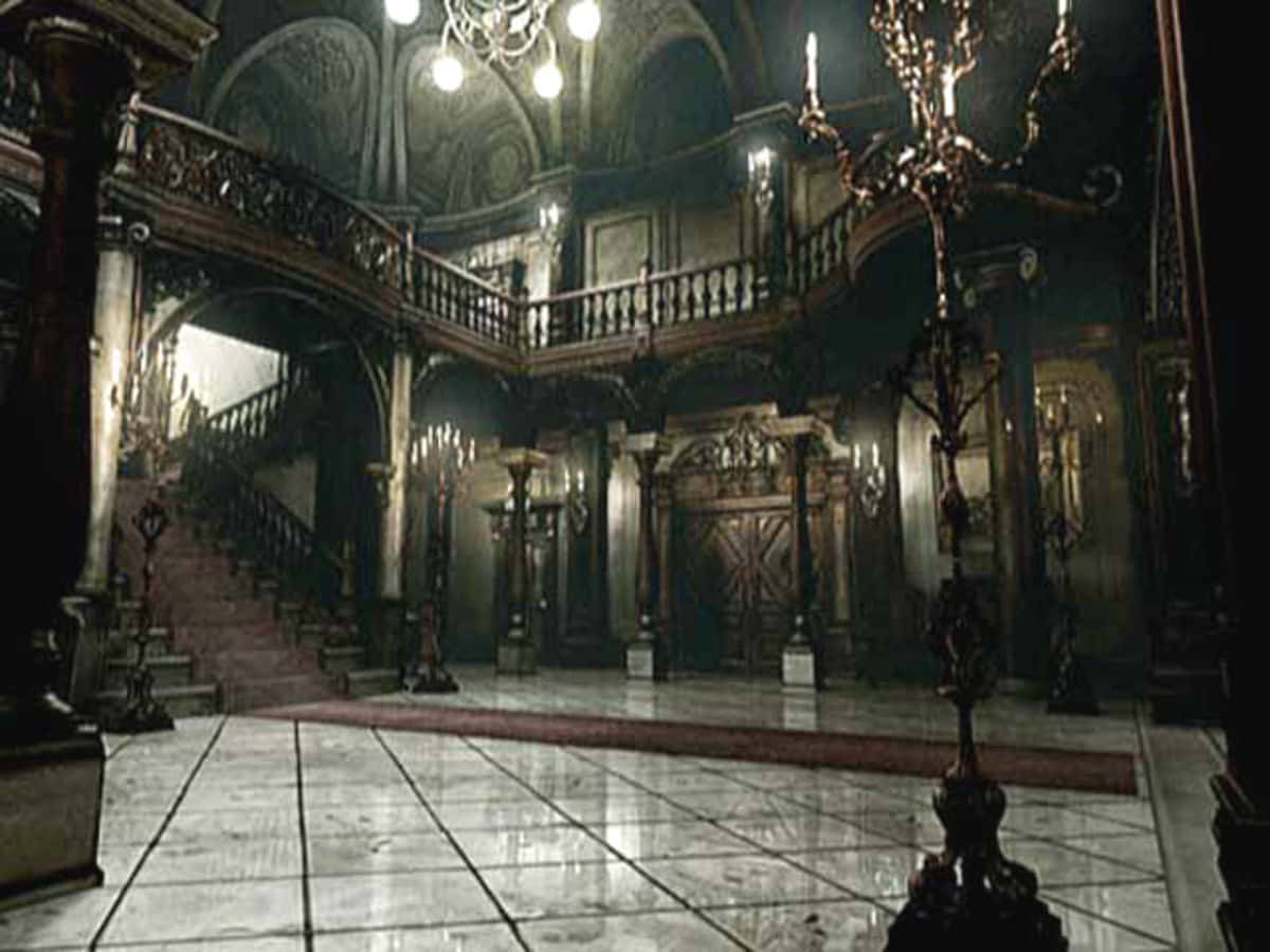 Resident Evil Spencer Mansion, main hall, marble floors, SD Desktop Wallpaper