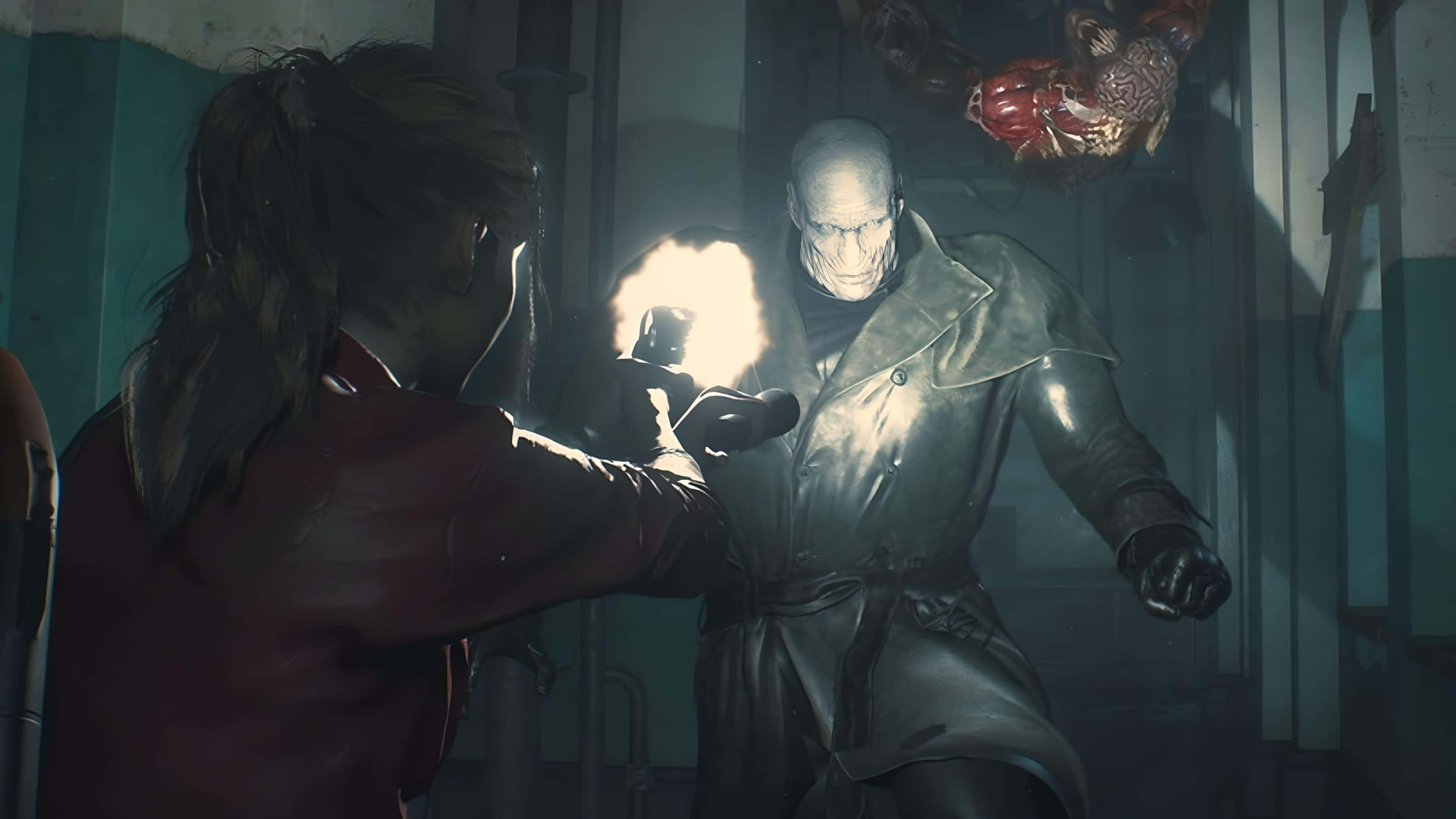 Resident Evil Tyrant, red jacket, flashlight, 2K Desktop Wallpaper