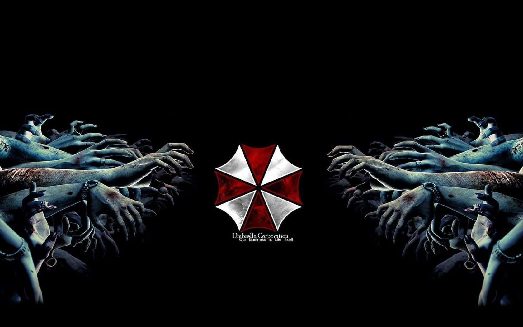 Umbrella Corporation, zombie hands, red and white umbrella logo, HD Desktop Wallpaper