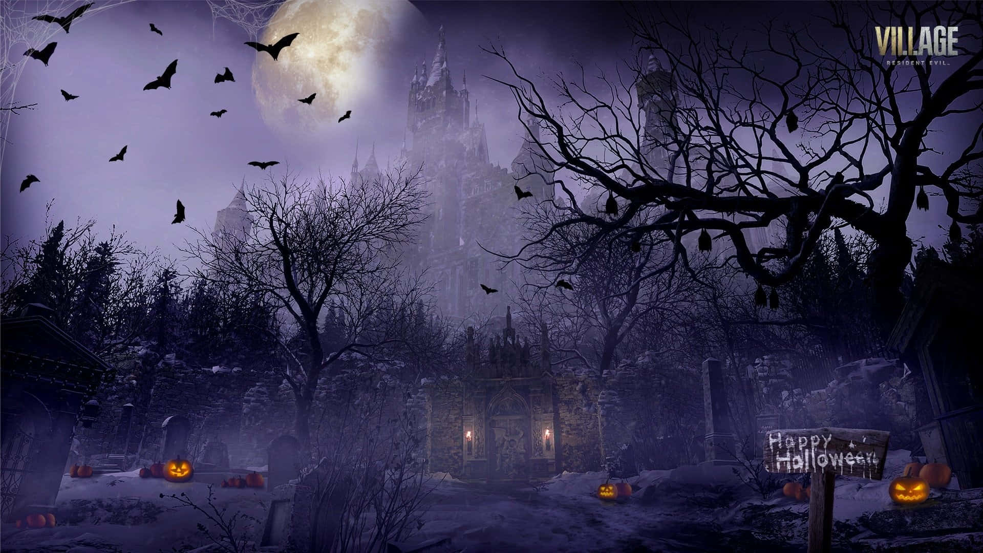 Resident Evil Village, haunted castle, full moon, Full HD Desktop Wallpaper