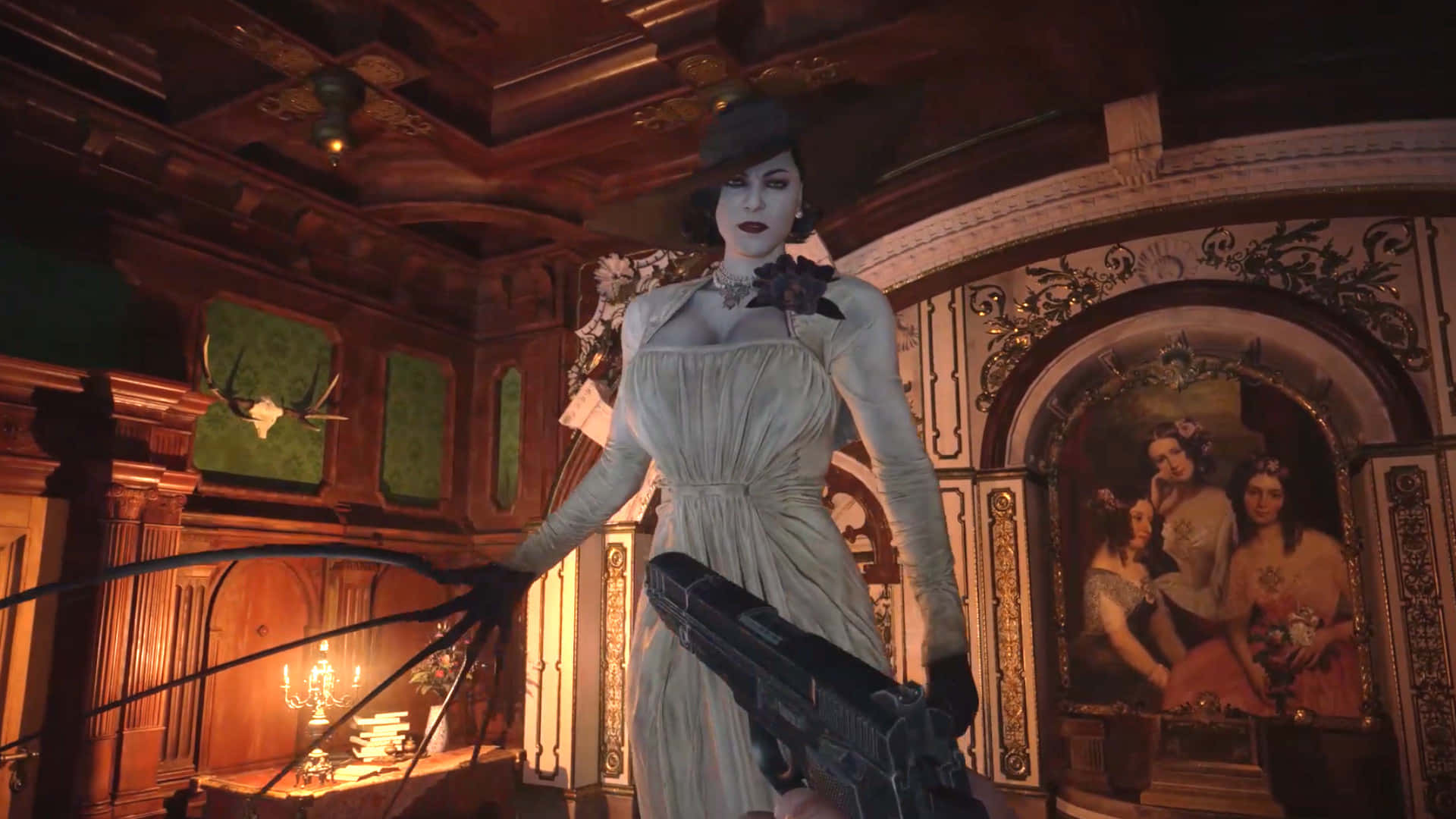 Resident Evil Village, white dress, hat, Full HD Desktop Wallpaper