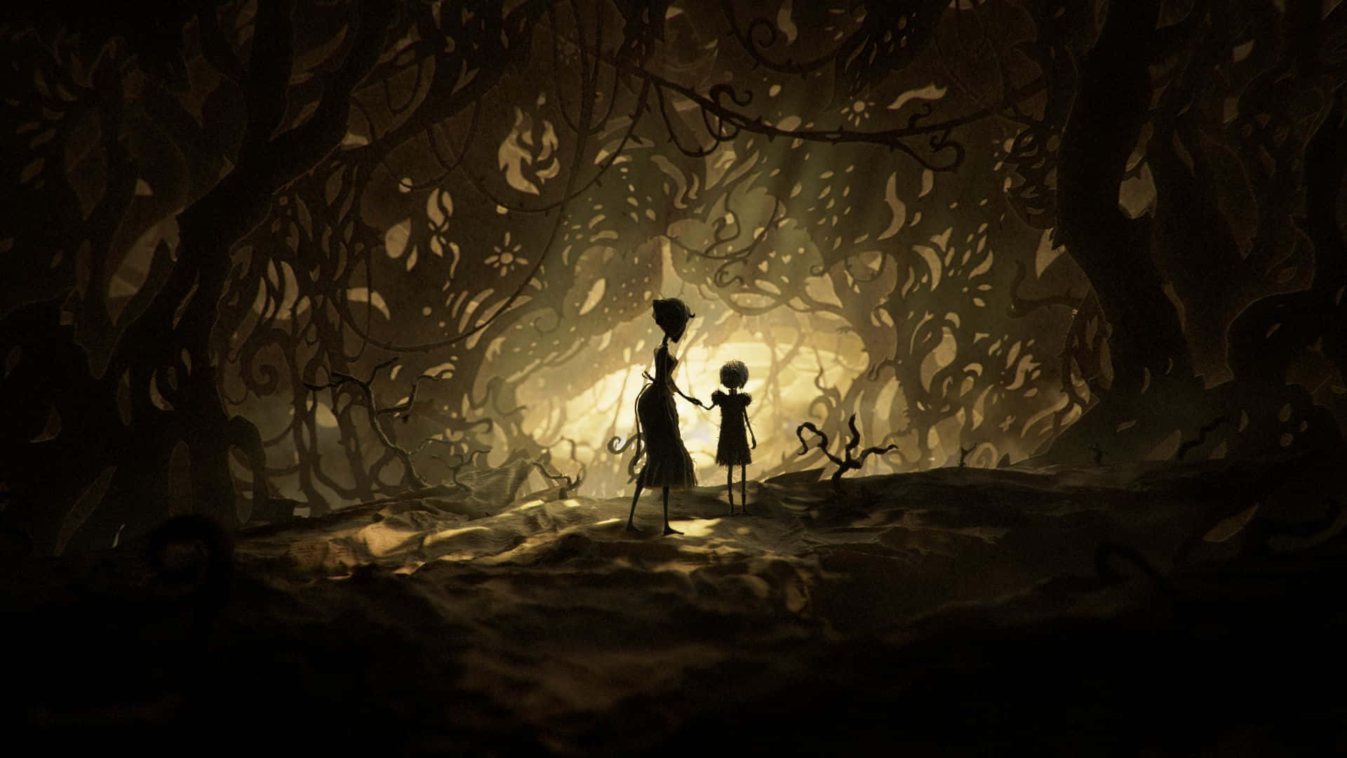 Resident Evil Village, silhouetted figures, dense, twisting forest, Full HD Desktop Wallpaper