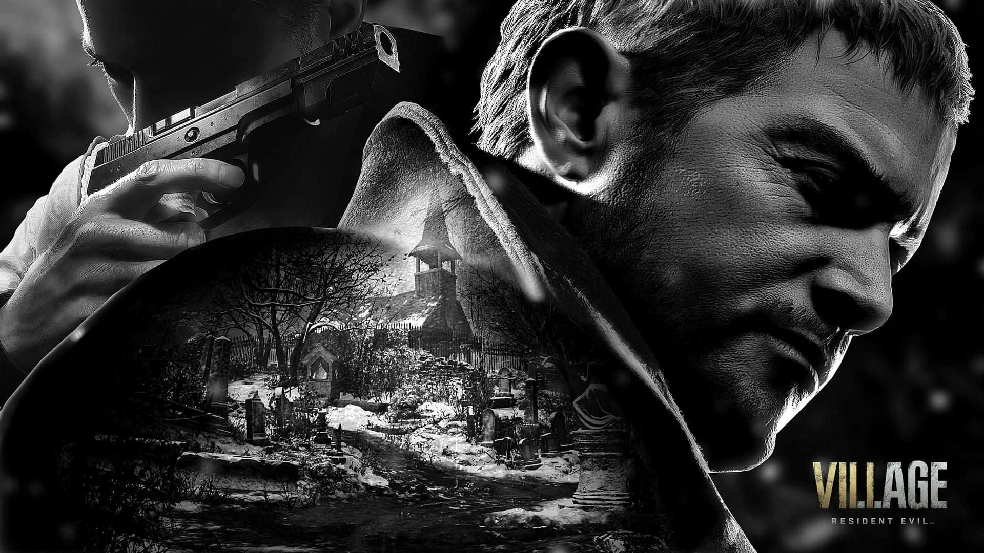 Resident Evil Village, man holding a gun, haunted village, Full HD Desktop Wallpaper