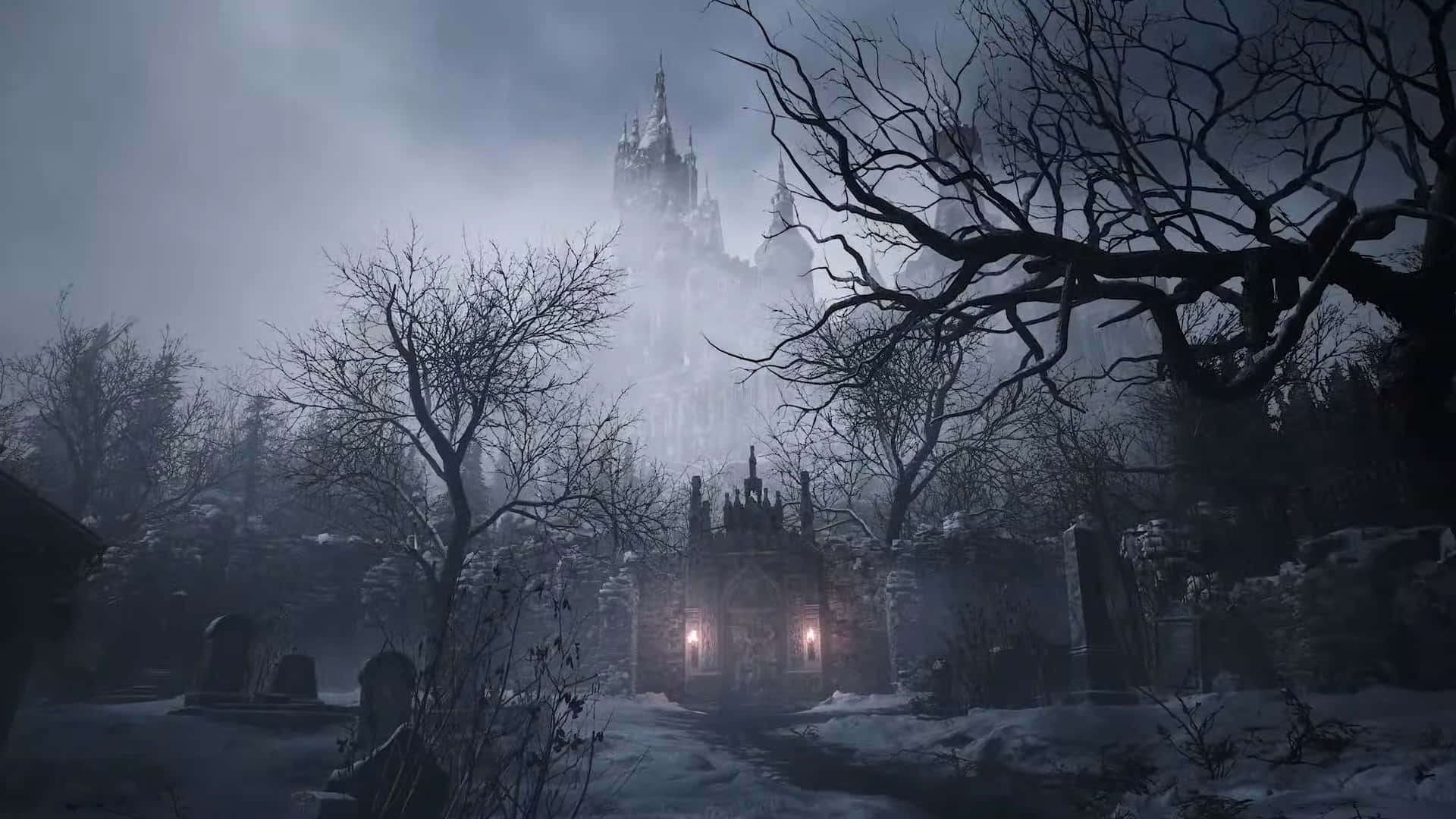 Resident Evil Village, gothic castle, mist, Full HD Desktop Wallpaper