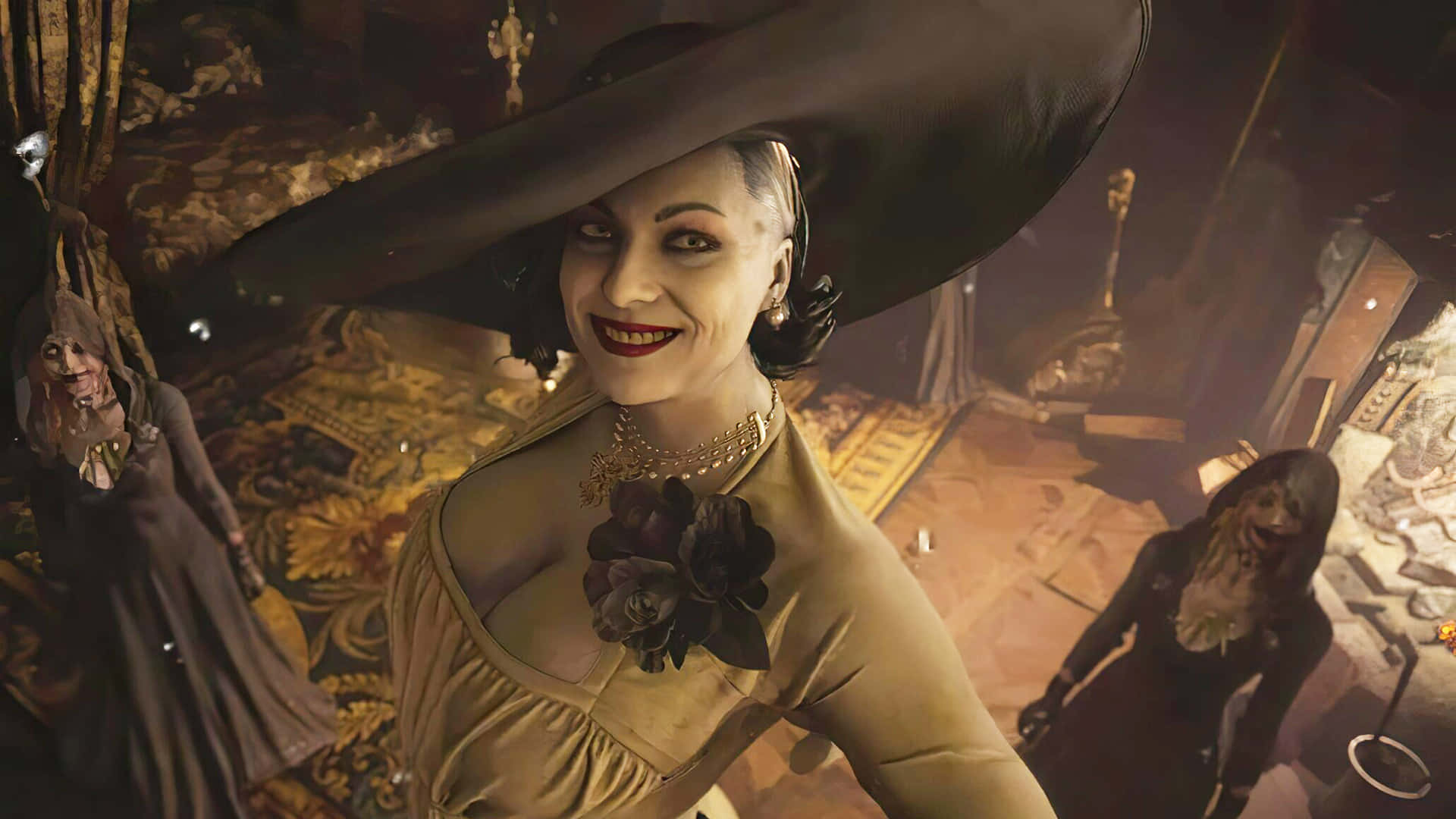 Resident Evil Village, sinister woman, wide-brimmed hat, Full HD Desktop Wallpaper