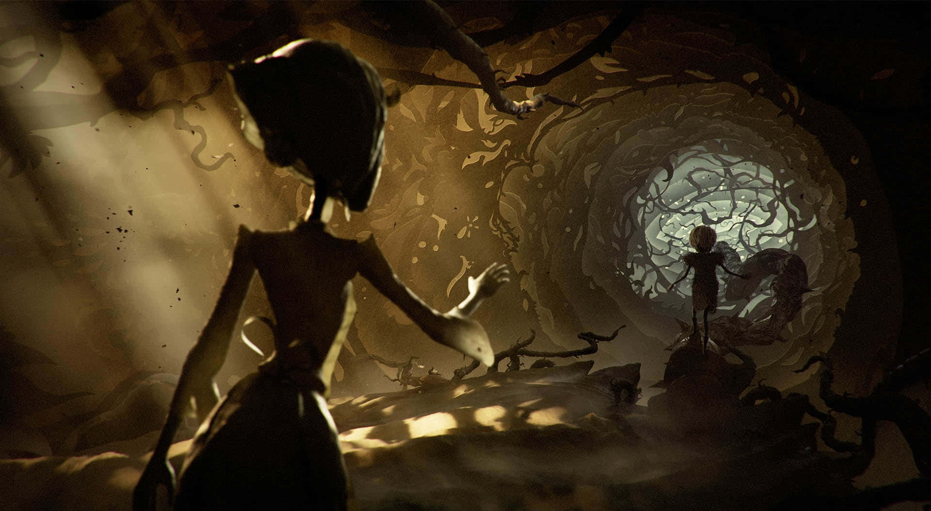 Resident Evil Village, dark tunnel, writhing vines, Full HD Desktop Wallpaper