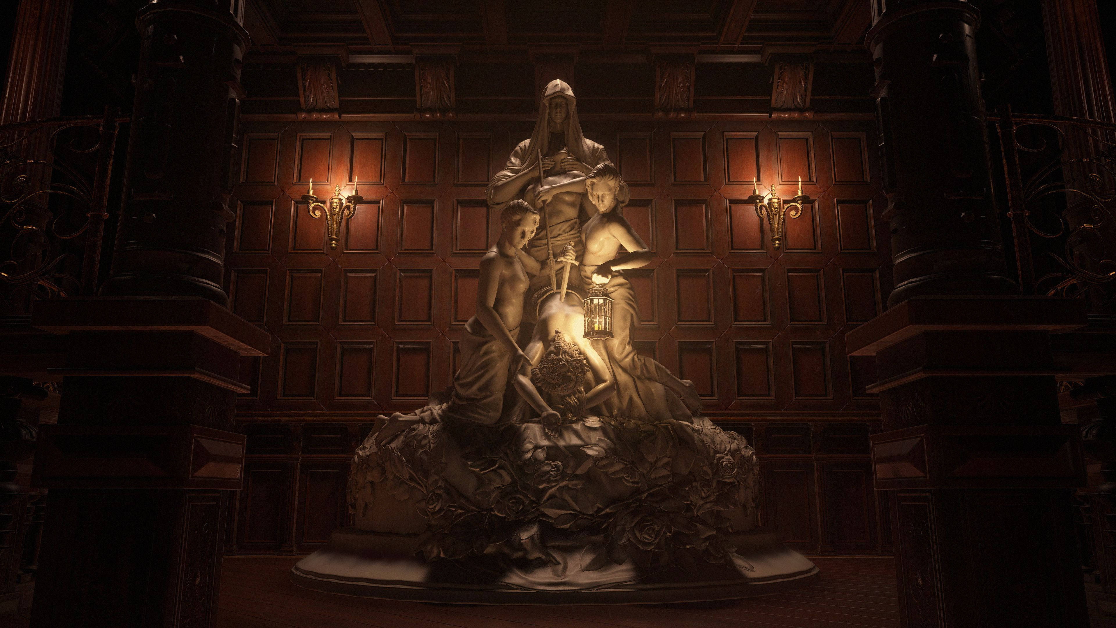Resident Evil 8, Village, statue, 4K Desktop Wallpaper