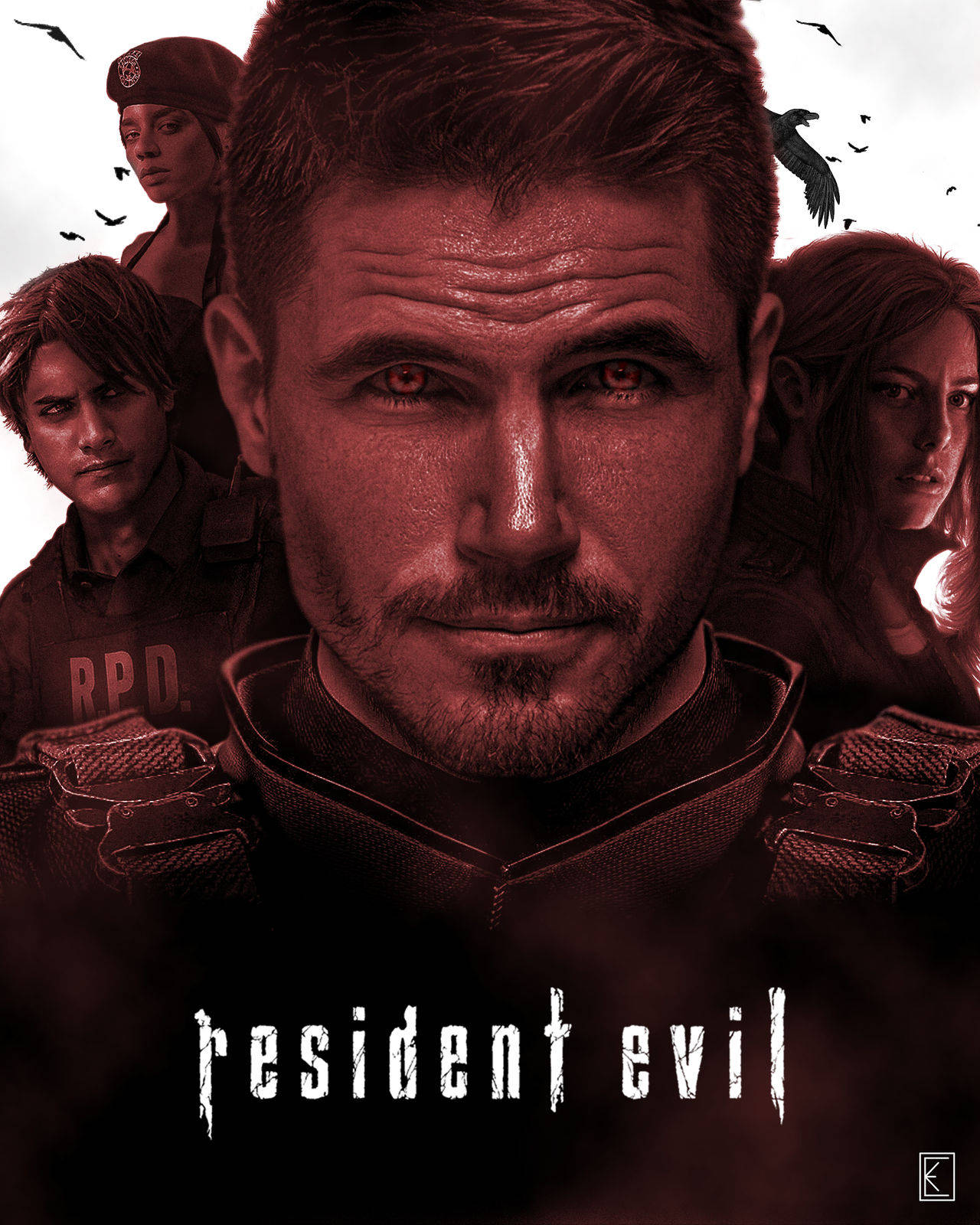 Resident Evil Welcome to Raccoon City, red eyes, three allies, HD Phone Wallpaper