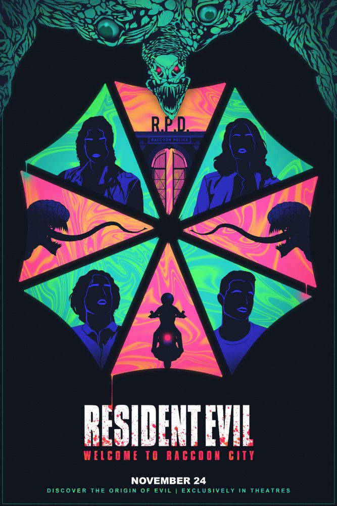 Resident Evil, Welcome To Raccoon City, neon poster, SD Phone Wallpaper