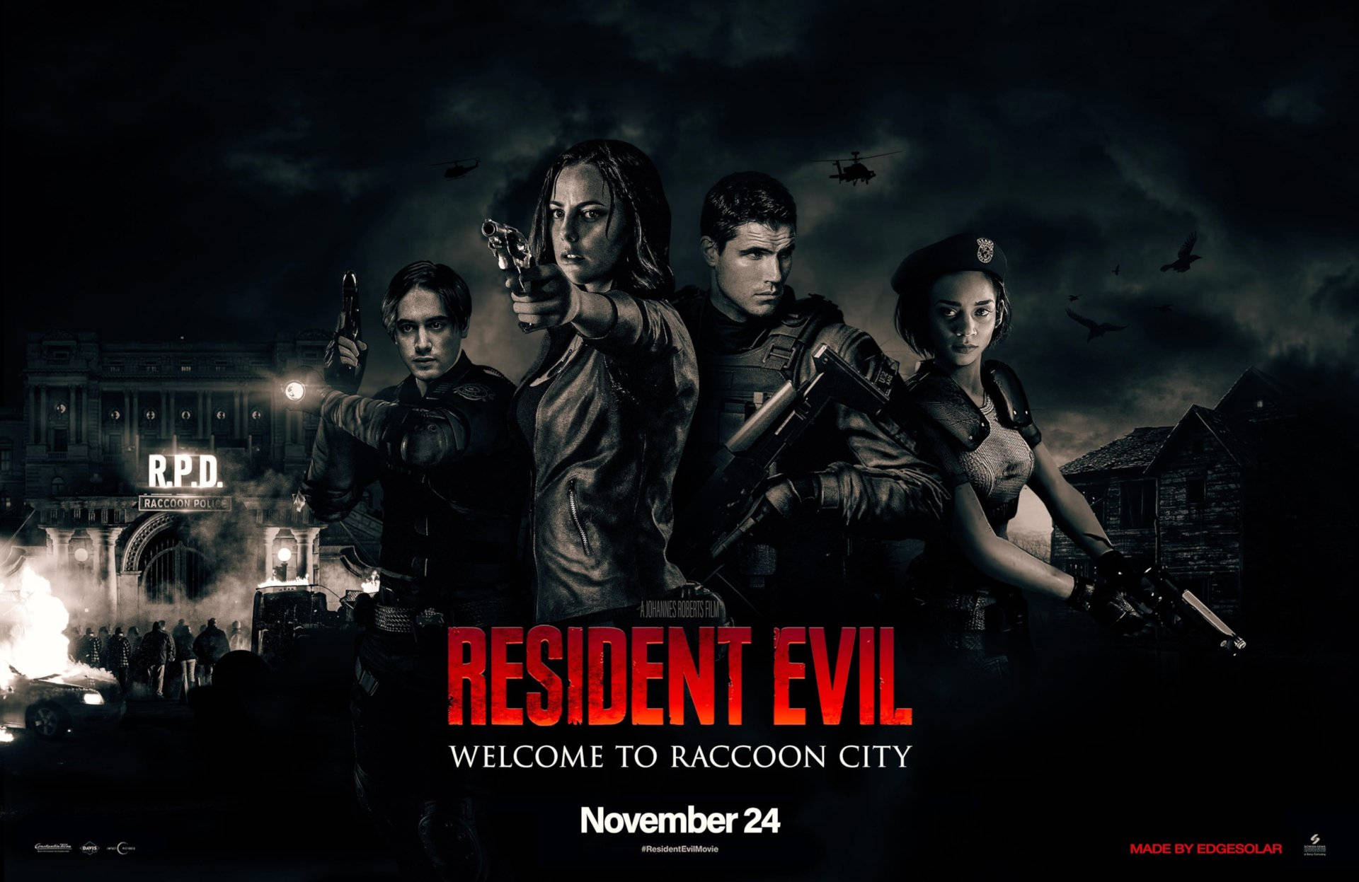 Resident Evil Welcome to Raccoon City, Raccoon City, helicopters, Full HD Desktop Wallpaper
