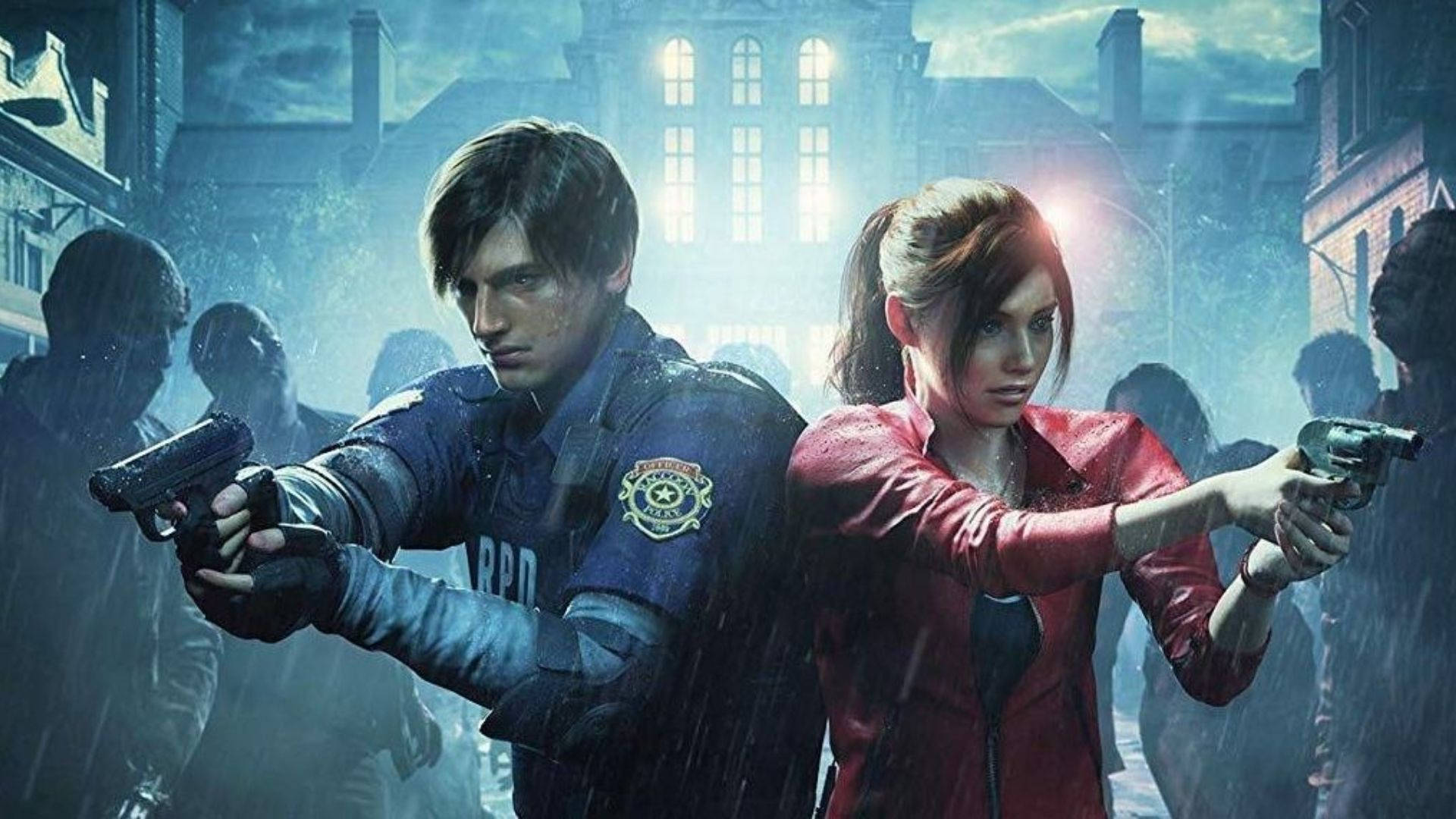 Resident Evil Welcome to Raccoon City, zombie horde, rainy urban street, Full HD Desktop Wallpaper