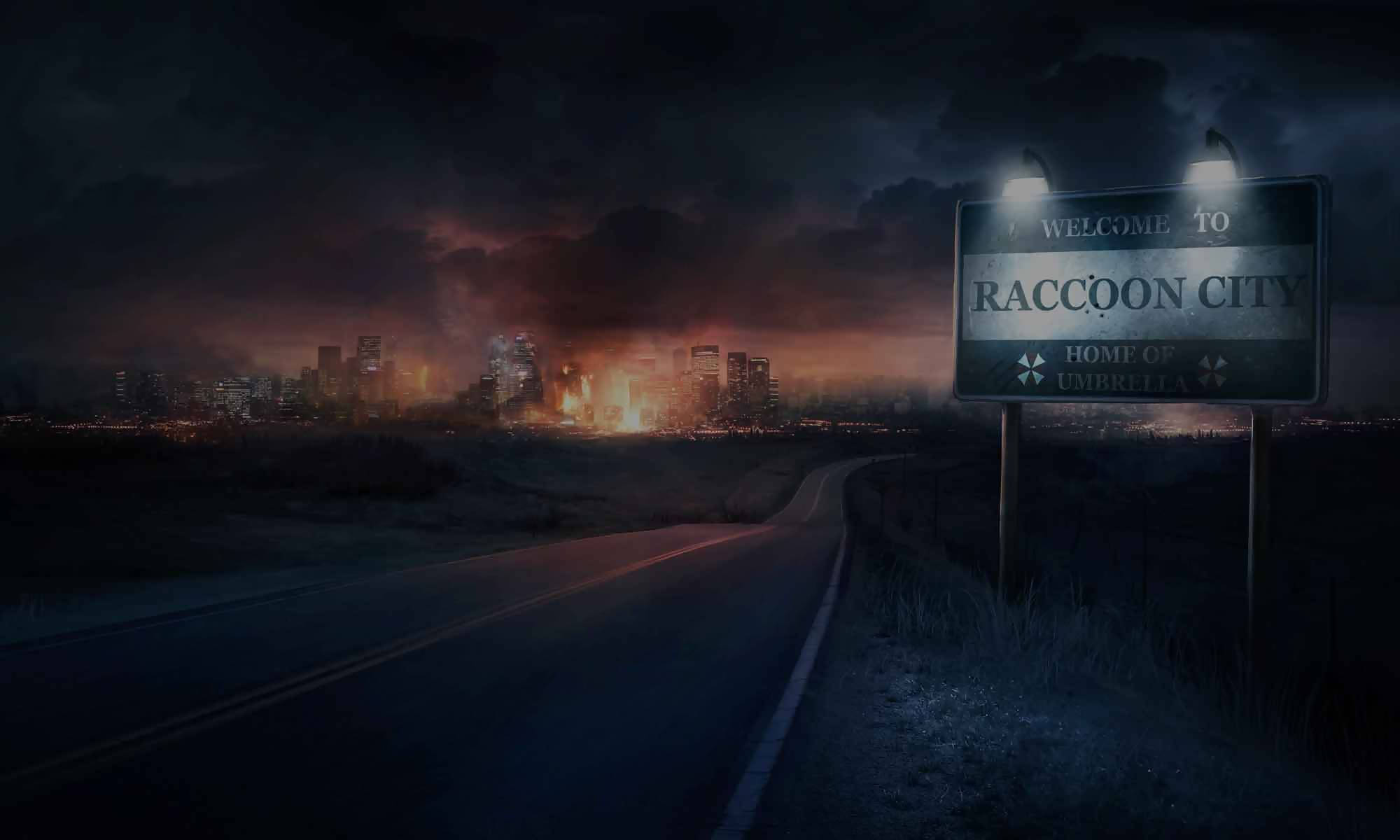 Raccoon City, Welcome to Raccoon City, stormy sky, Full HD Desktop Wallpaper