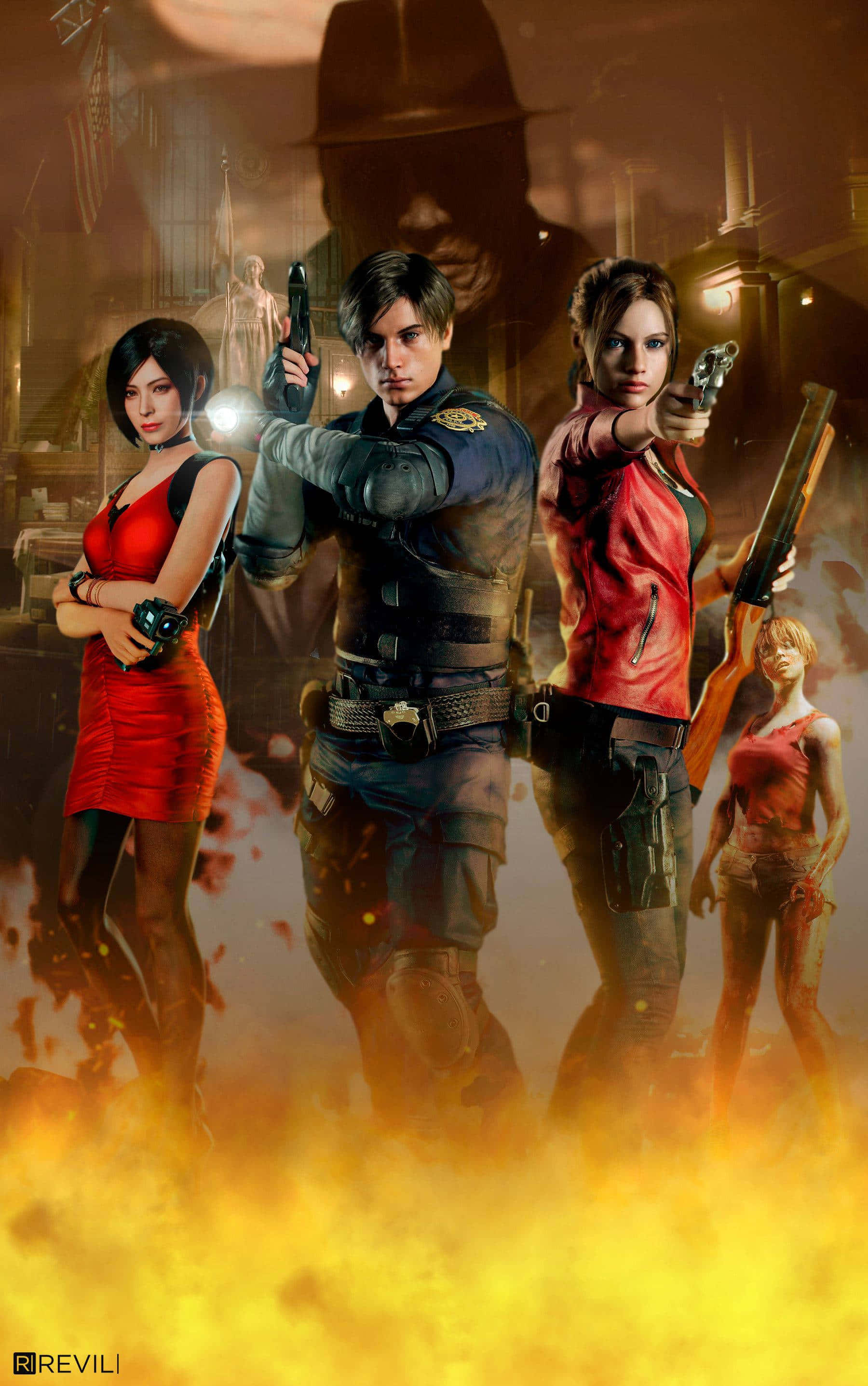 Resident Evil, iPhone, flaming room, 2K Phone Wallpaper
