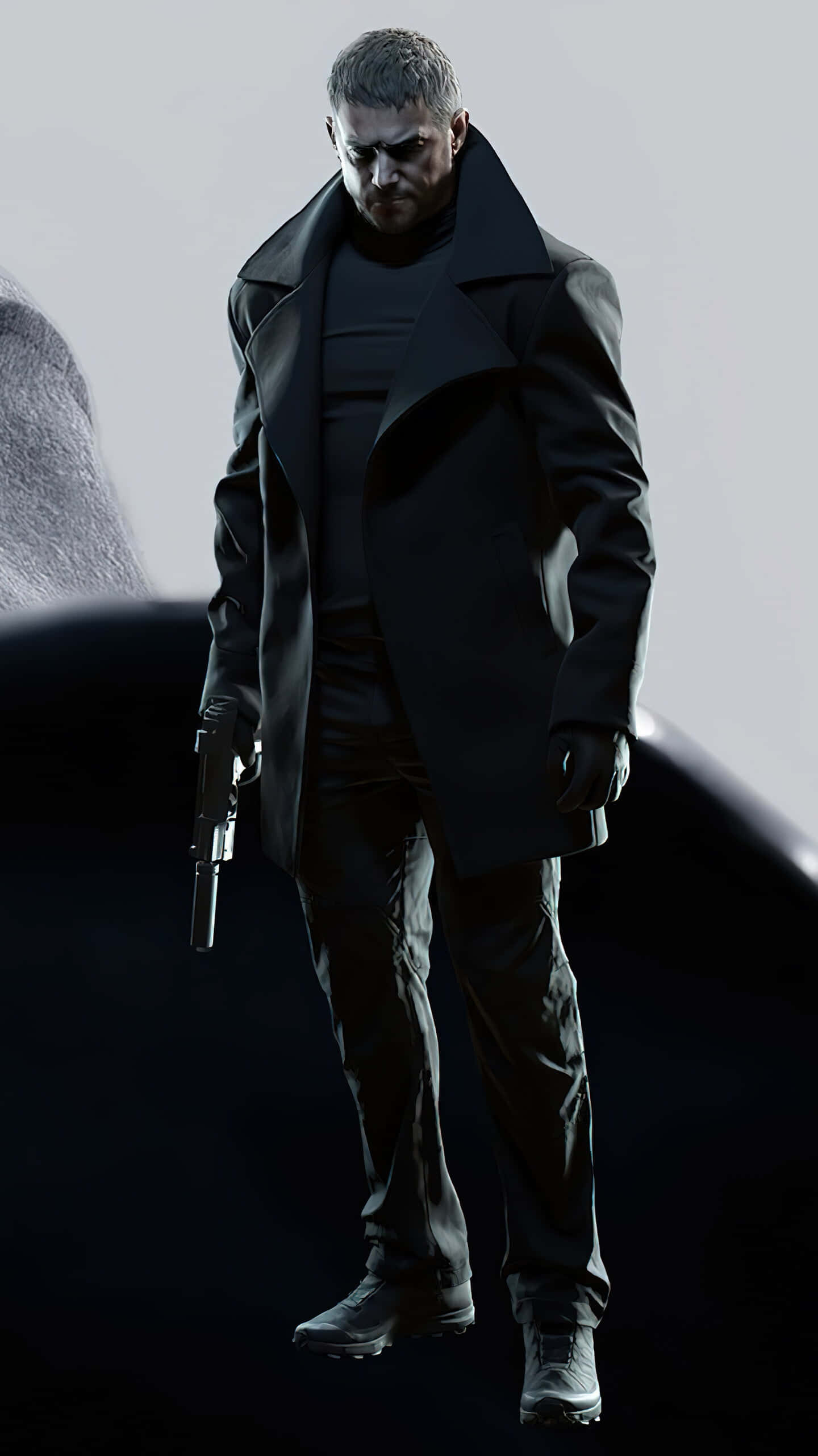 Resident Evil, iPhone, man in black trench coat, 2K Phone Wallpaper
