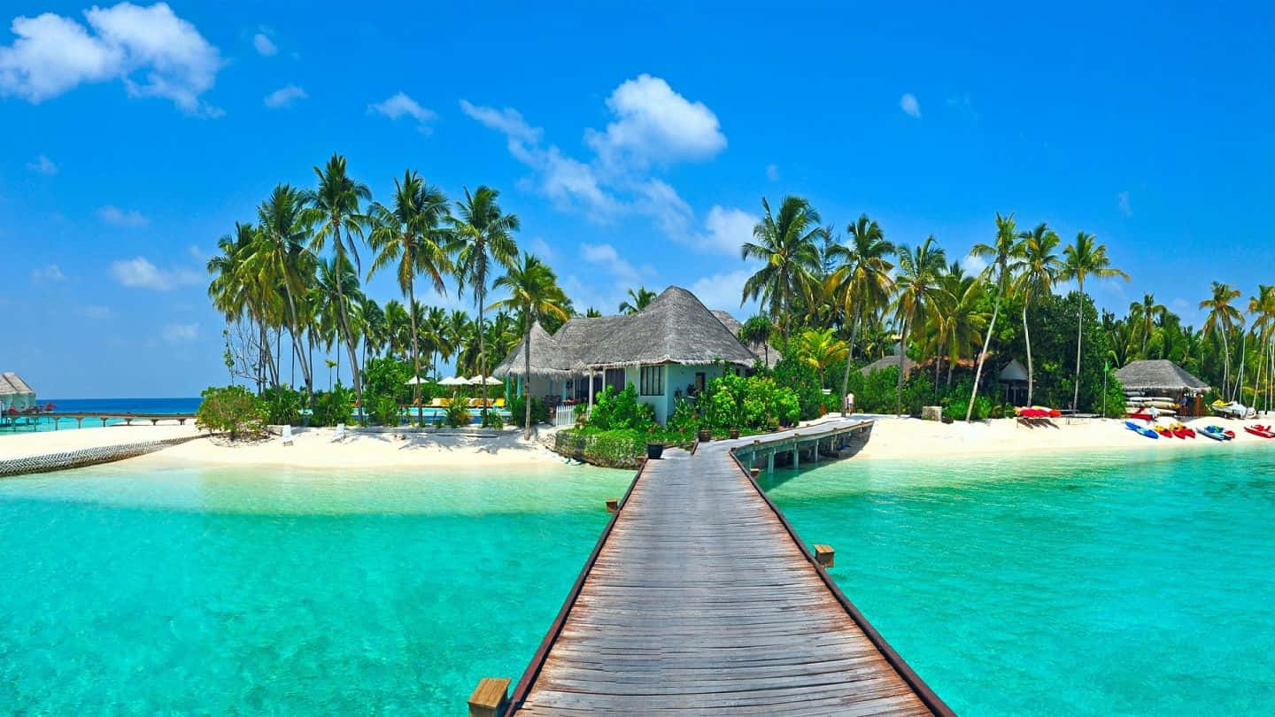 Resort, beach bridge island, wooden pier, HD Desktop Wallpaper