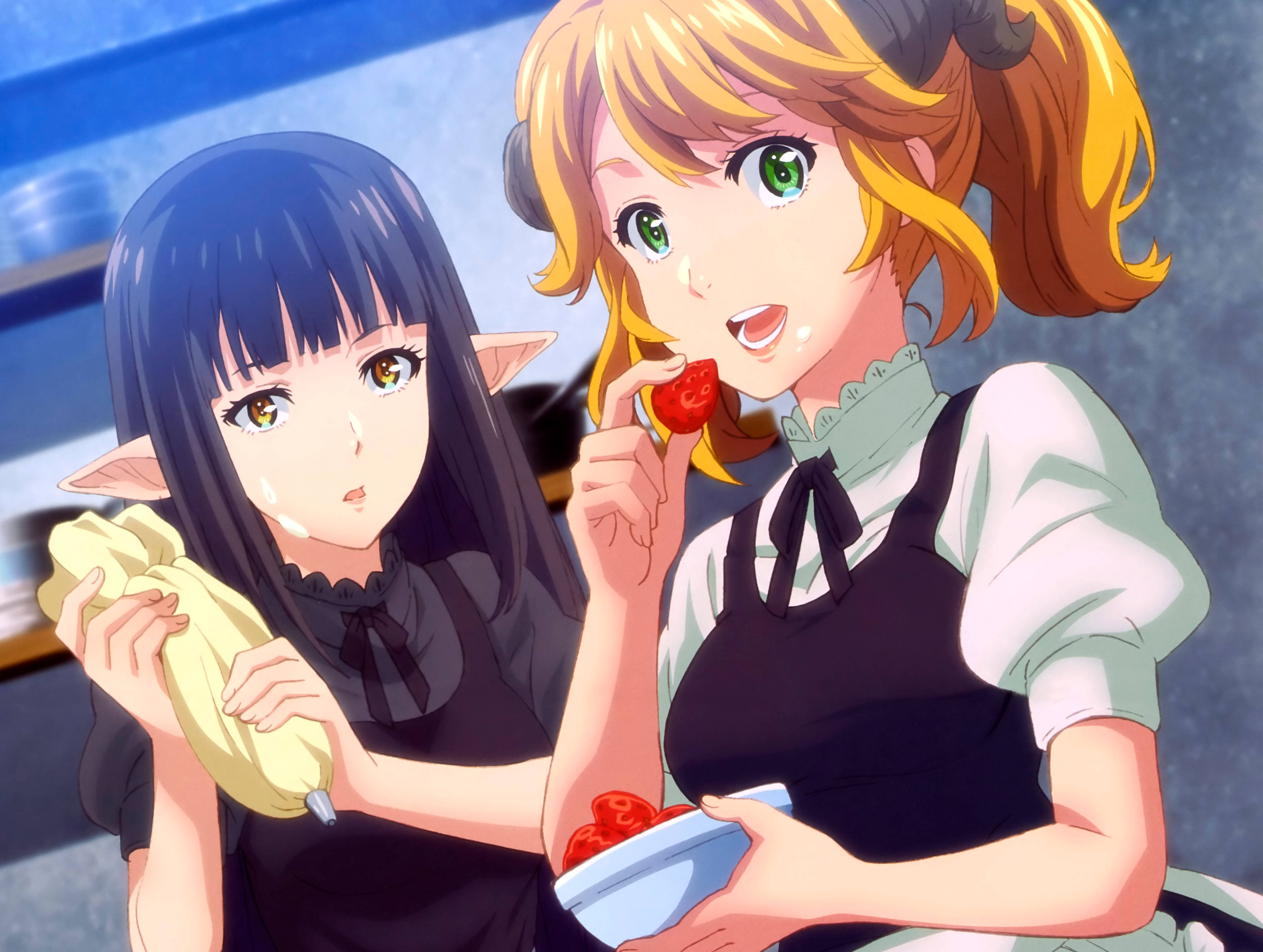 magical anime restaurant to another world, dark hair, banana, 4K Desktop Wallpaper
