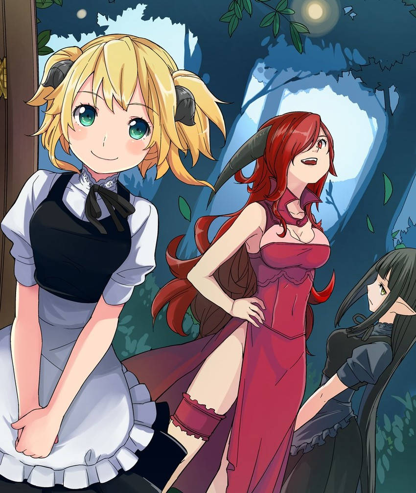 Restaurant to another world, maid outfit, red dress with horns, SD Phone Wallpaper