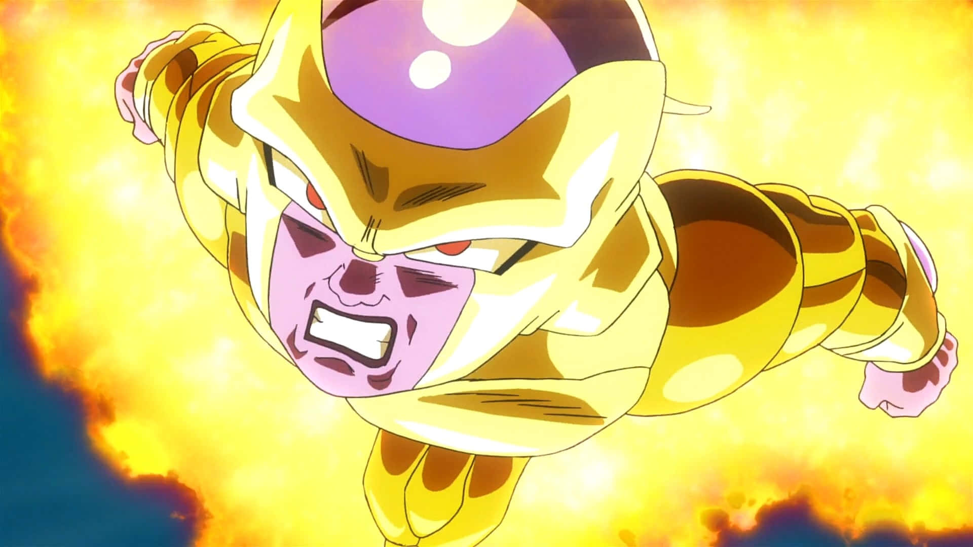 Resurrection F, golden armored anime character, purple skin, Full HD Desktop Wallpaper