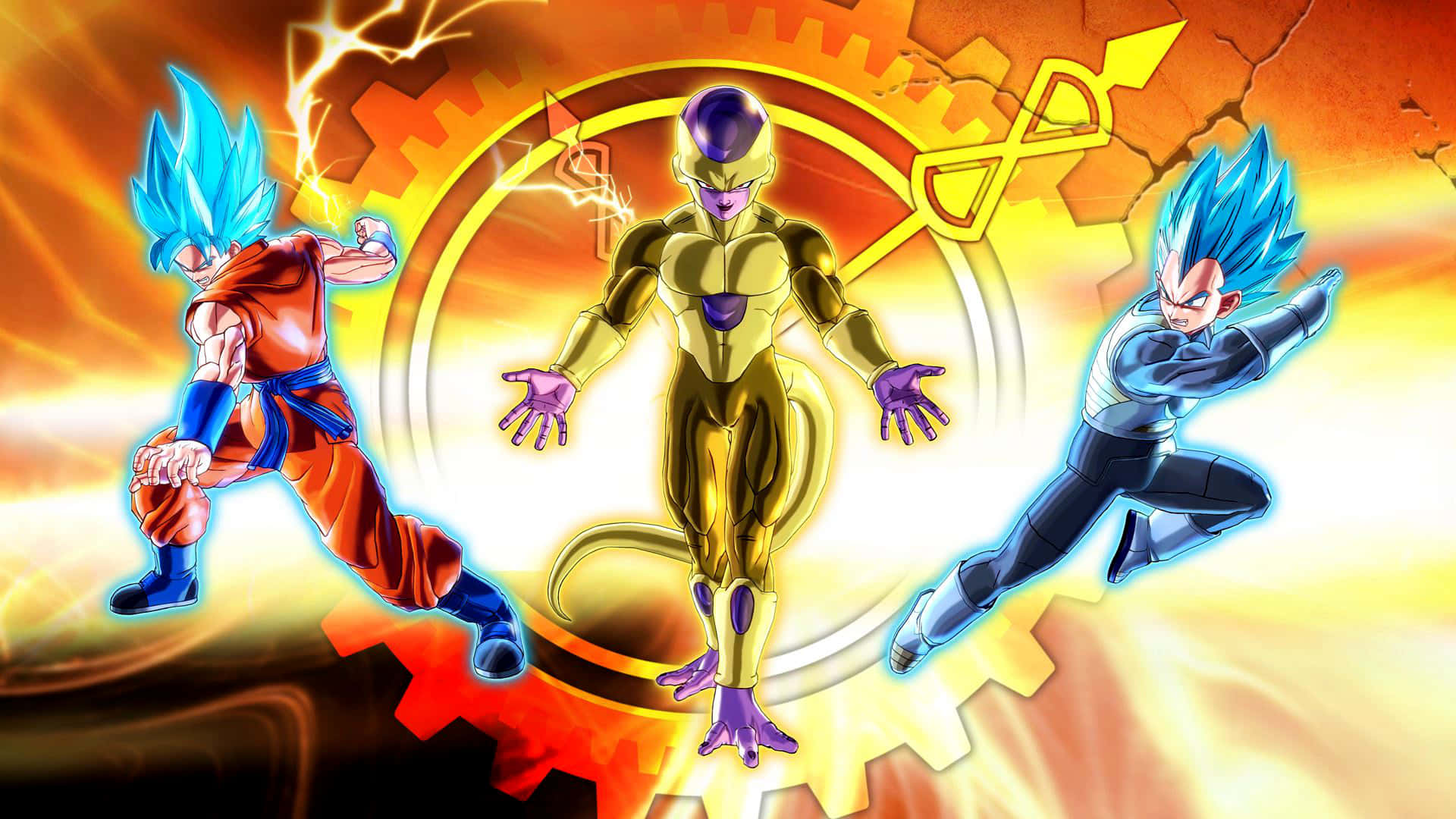 Resurrection F, blue and gold power forms, anime warriors, Full HD Desktop Wallpaper