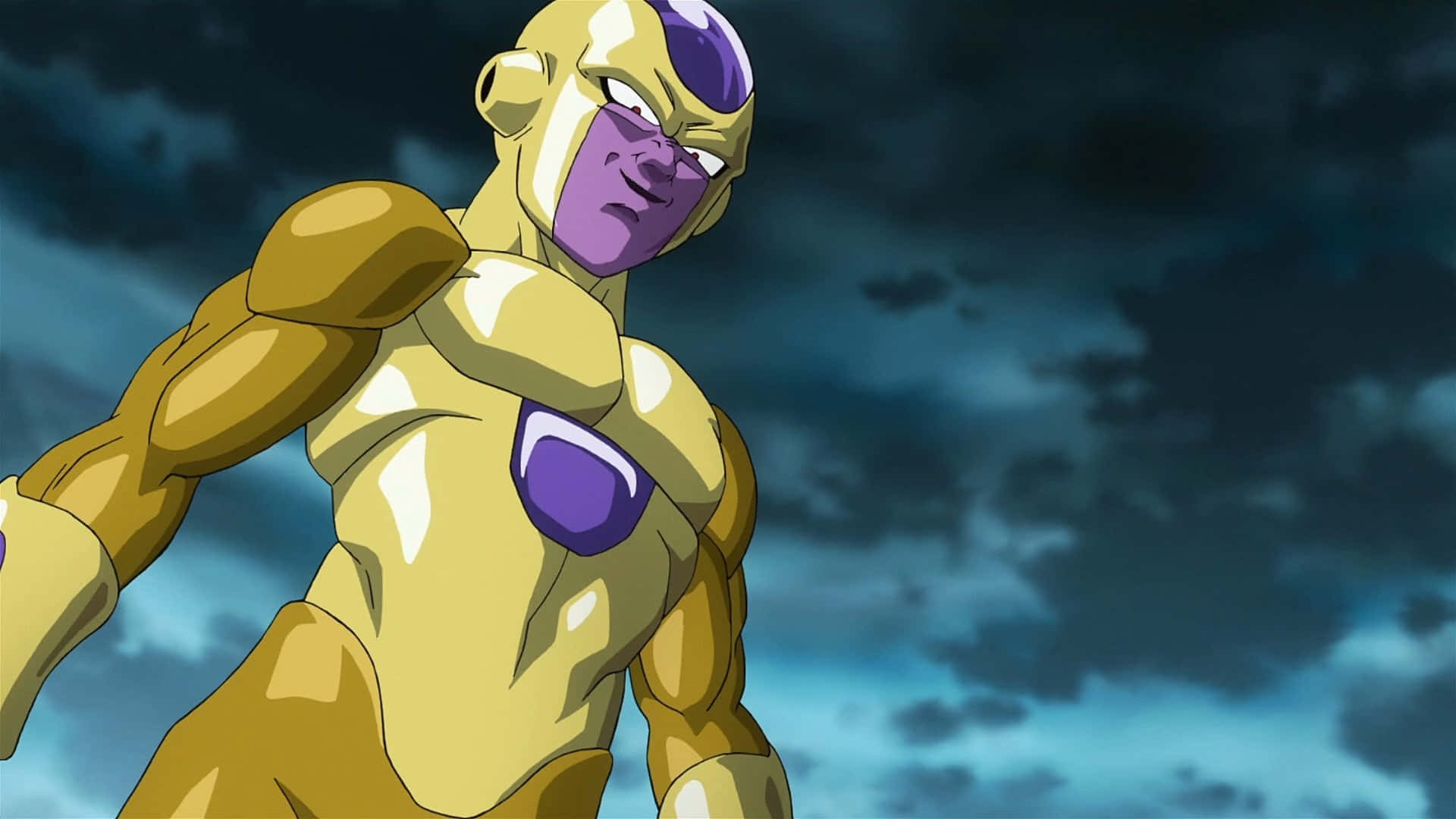 Resurrection F, golden armored anime character, purple face, Full HD Desktop Wallpaper