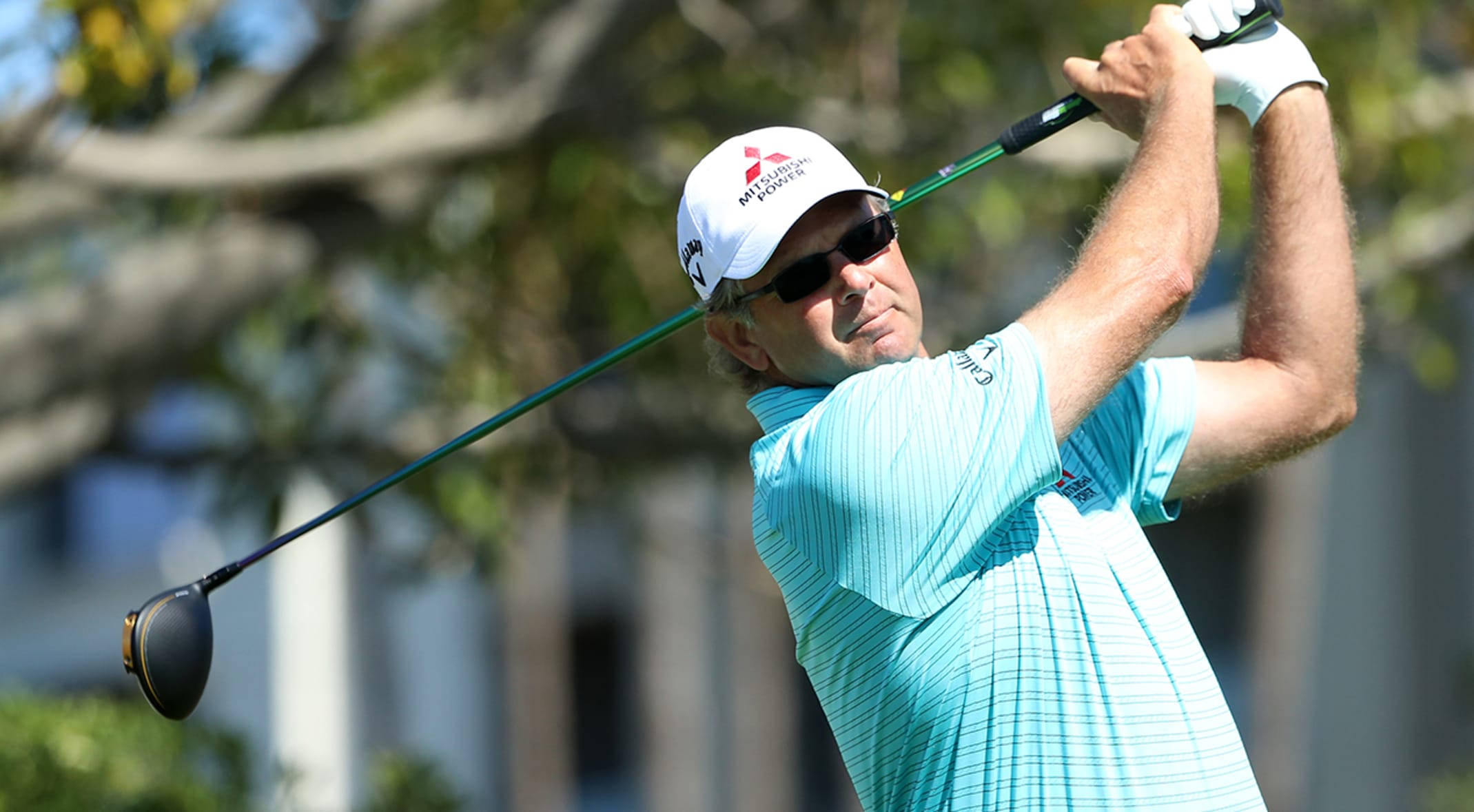 Retief Goosen, sunglasses, light blue striped shirt, Full HD Desktop Wallpaper