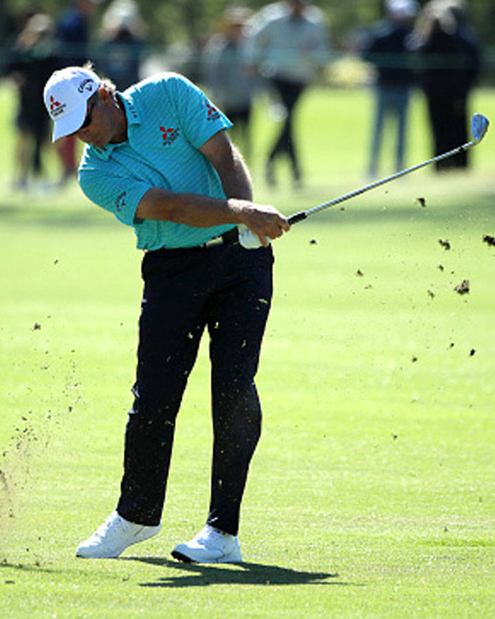 Retief Goosen, teal shirt, swing, SD Phone Wallpaper