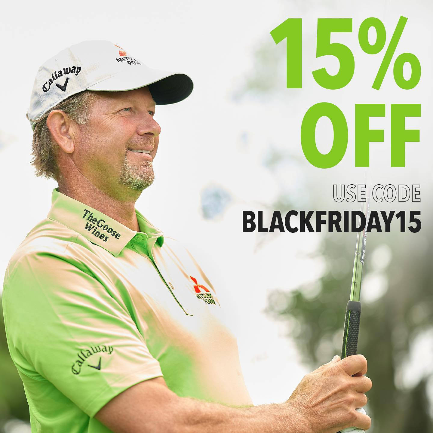 Retief Goosen, bright green shirt, green 15% off sale text, HD Desktop Wallpaper